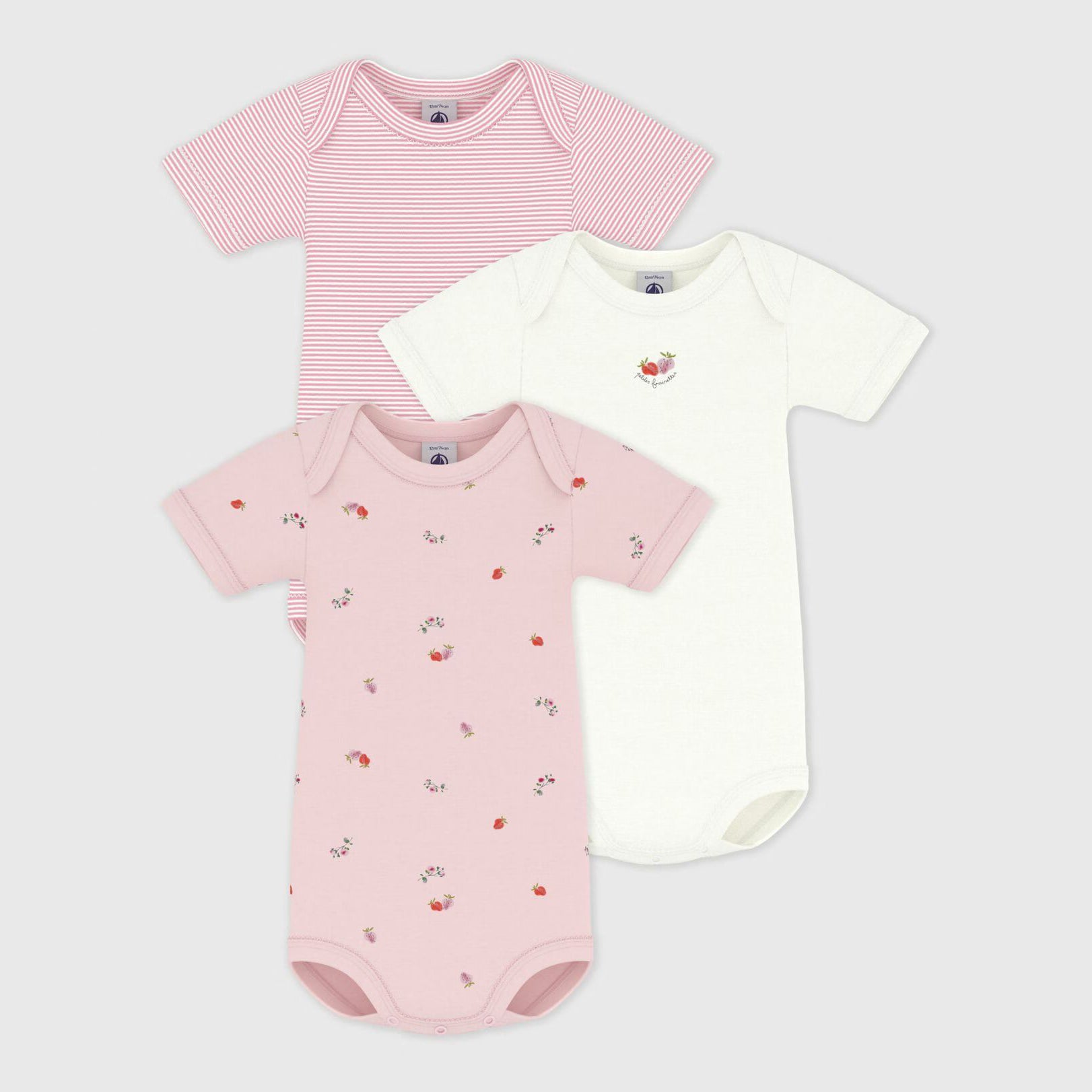Baby Girls Pink Cotton Babysuit Set(3 Pack)