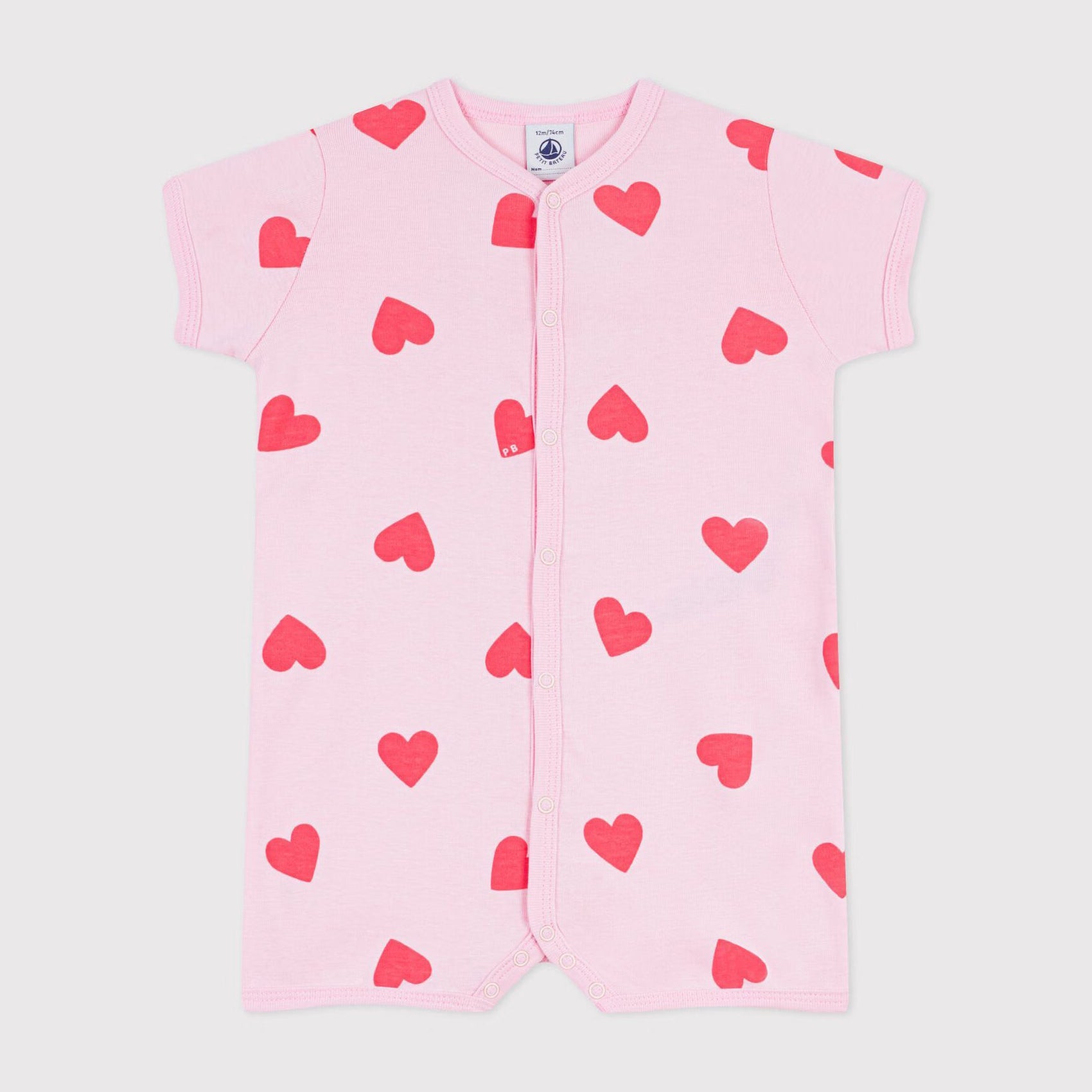 Baby Girls Pink Heart Cotton Babysuit