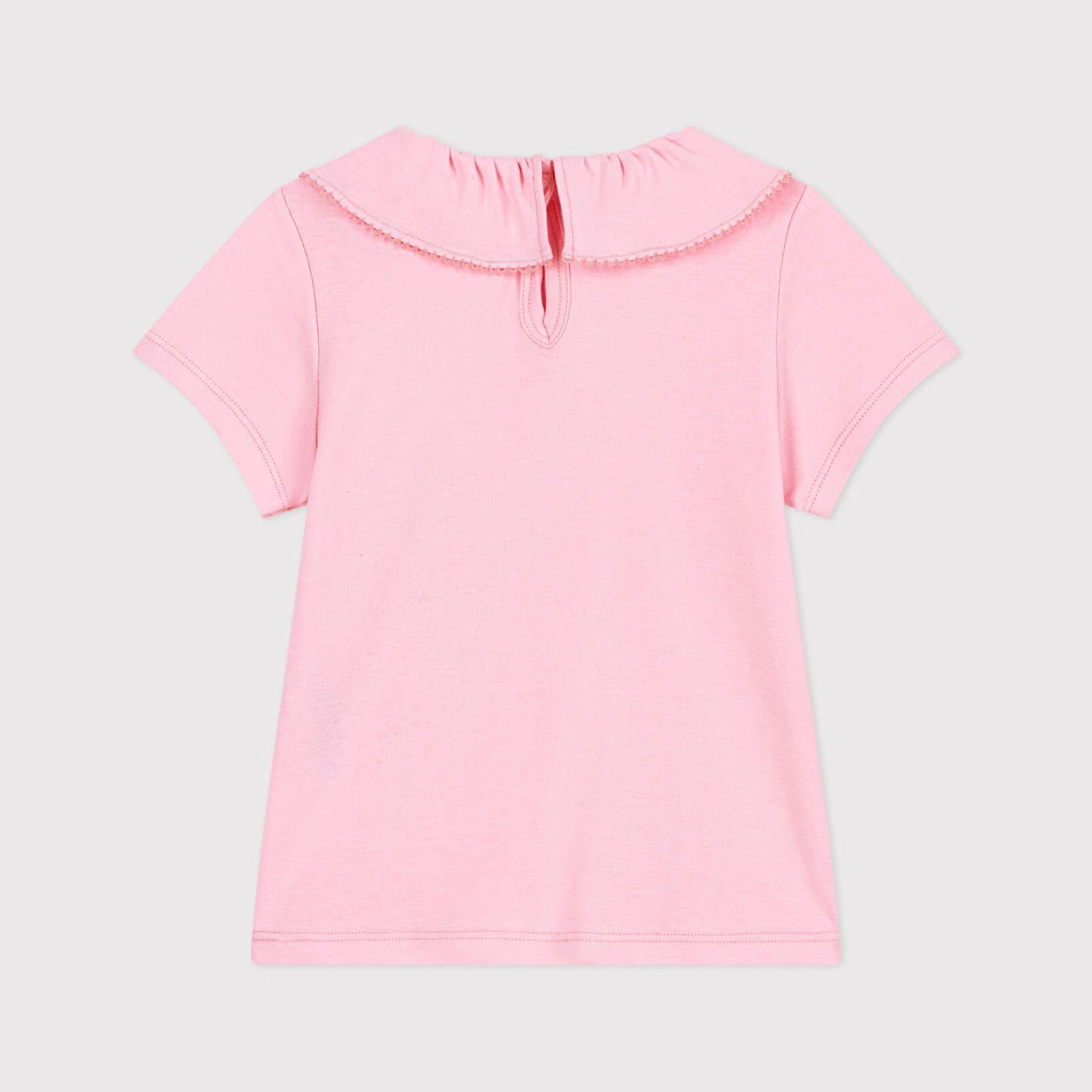 Girls Pink Ruffled Cotton T-Shirt