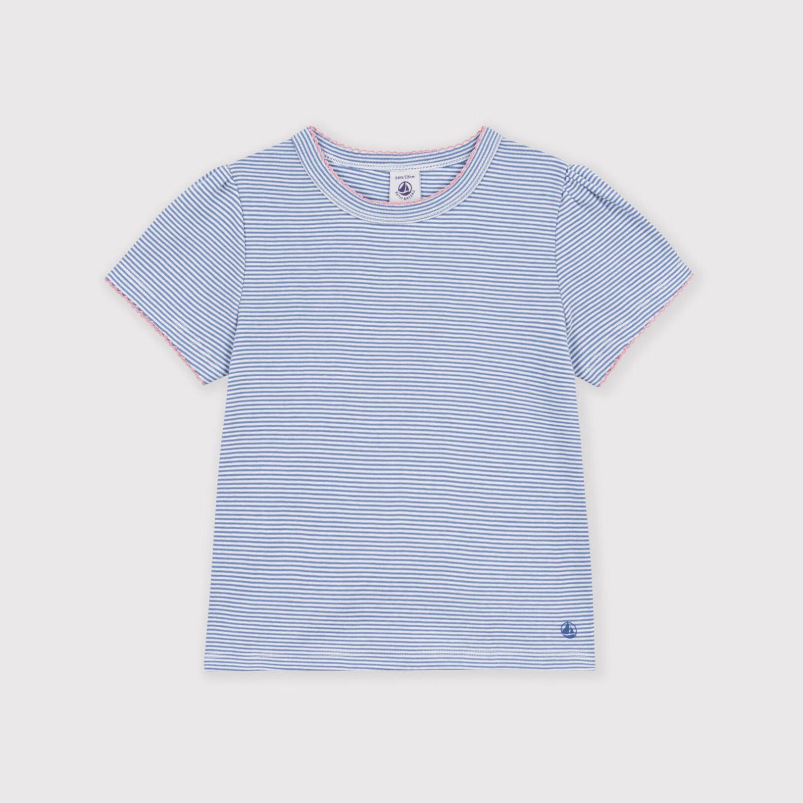 Girls Blue Stripes Cotton T-Shirt