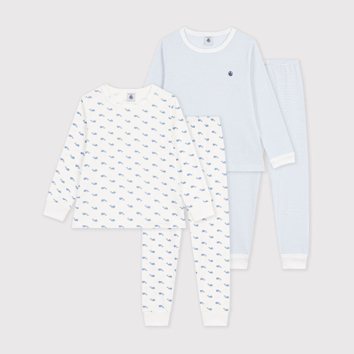 Boys White & Light Blue Cotton Nightwear Set(2 Pack)