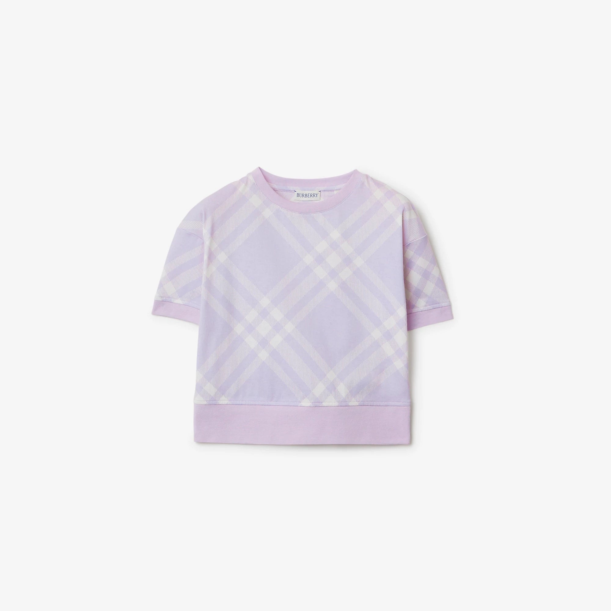Girls Light Lilac Check Cotton T-Shirt