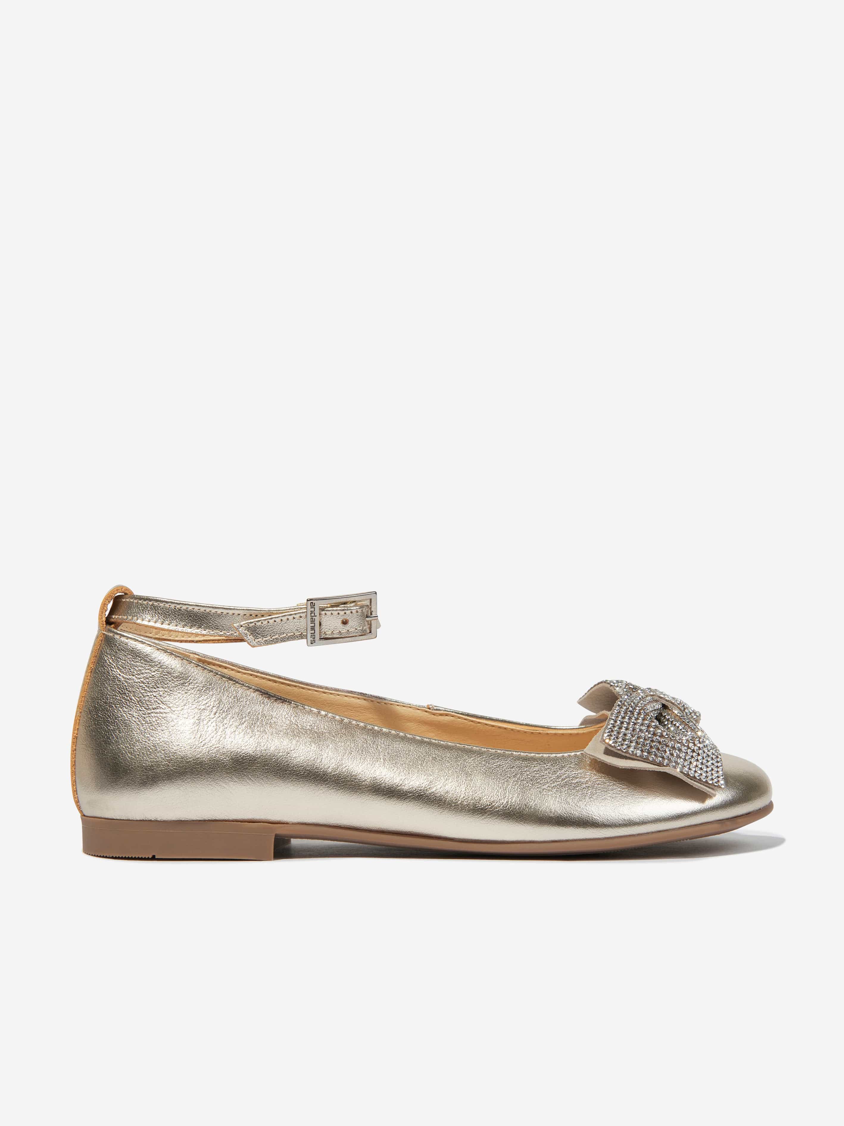 Andanines Girls Leather Ankle Strap Shoes in Gold