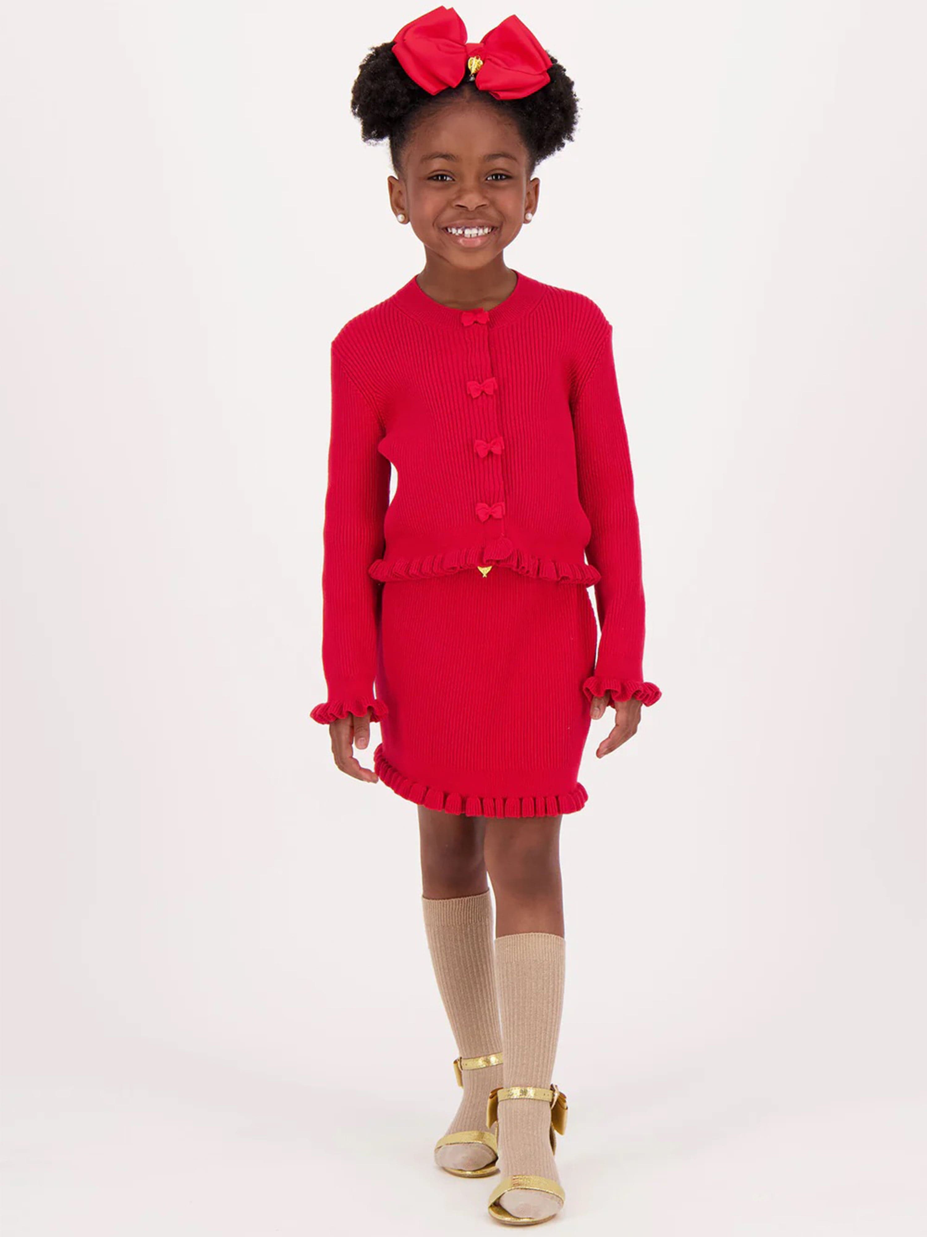Girls Tyler Ribbed Cardigan in Red