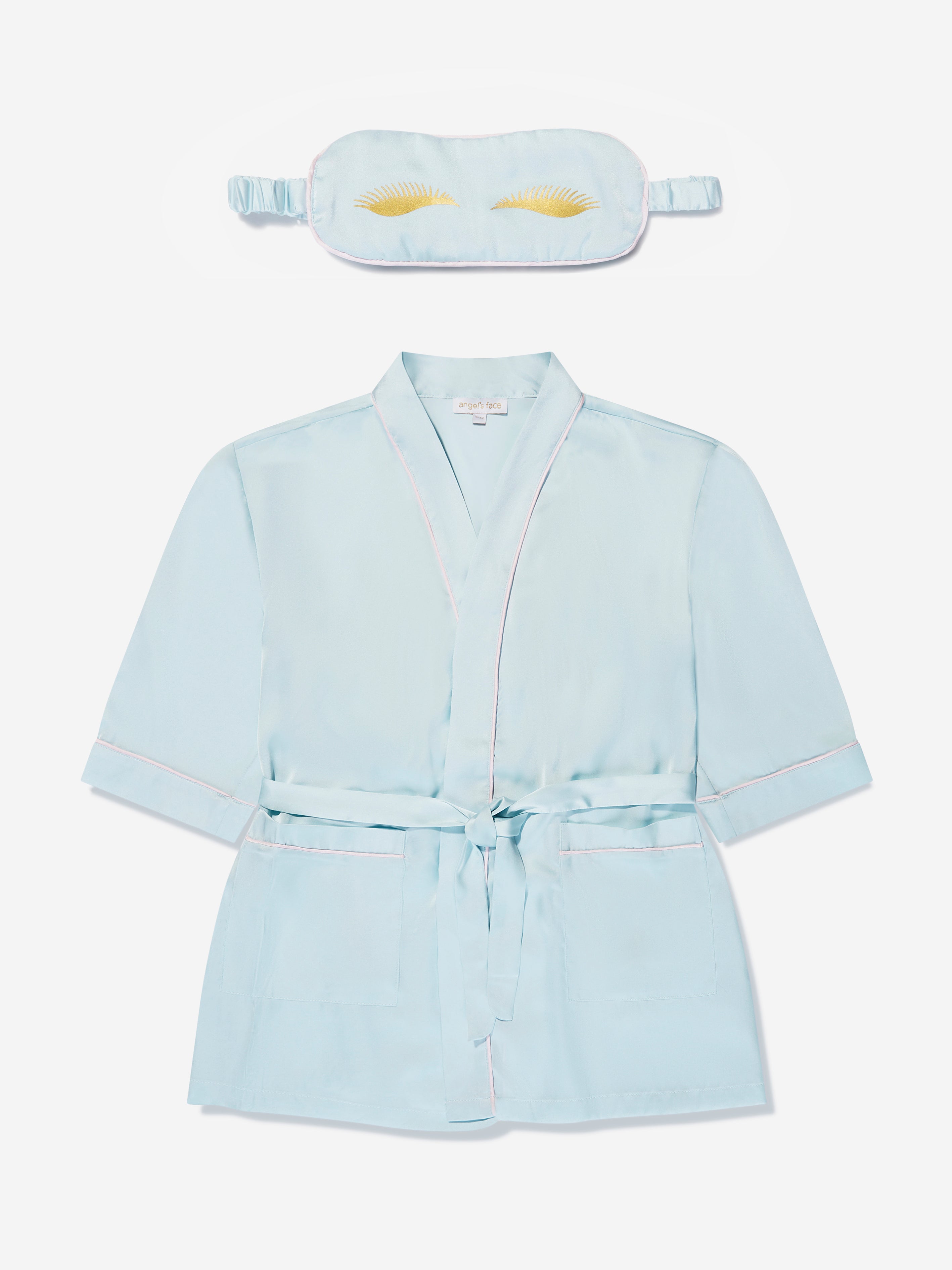 Angels Face Girls Satin Dressing Gown And Eye Mask