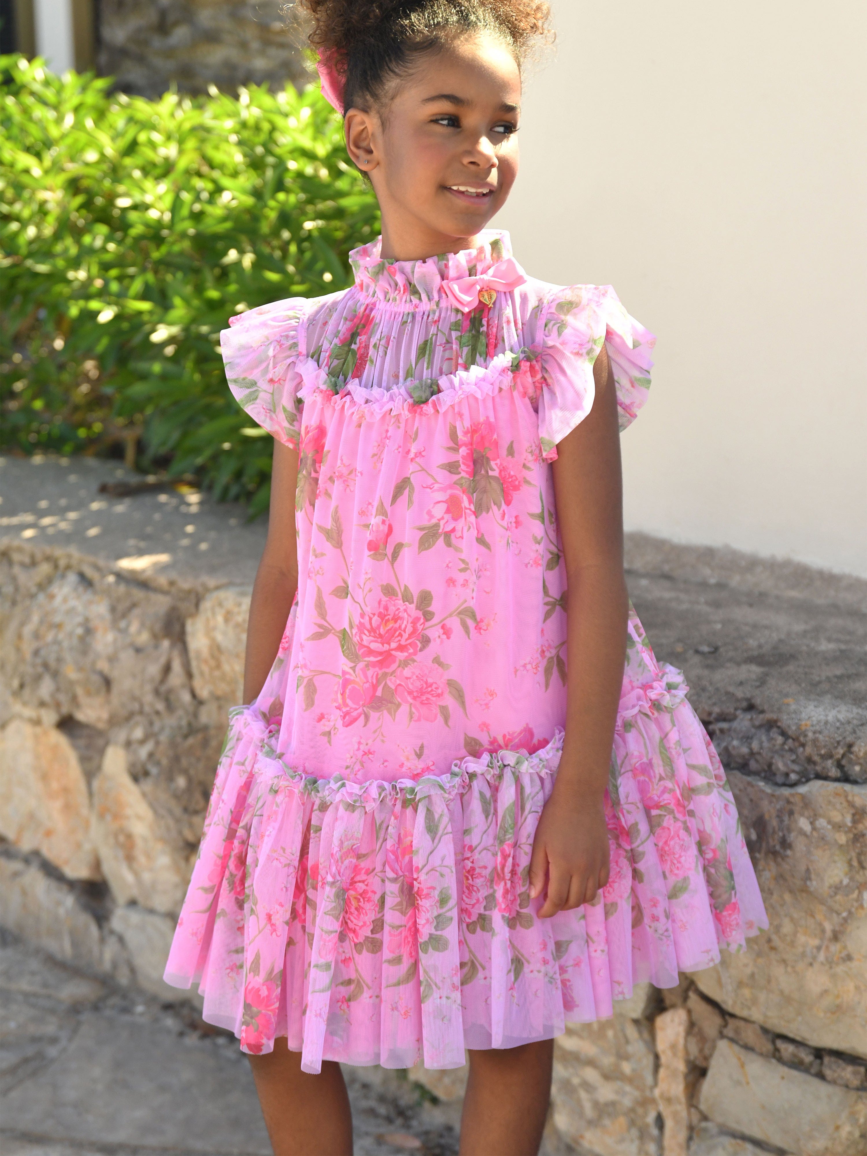 Girls Marigold Flower Dress in Pink