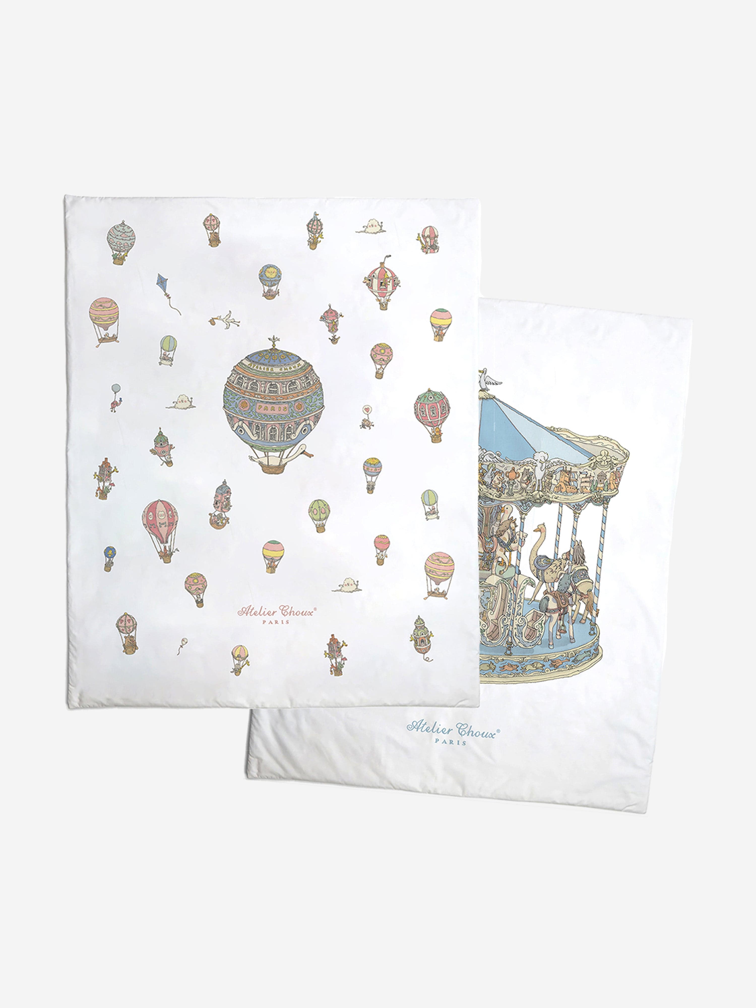Atelier Choux Baby Reversible Hot Air Balloons / Carousel Quilt in Blue (130cm)