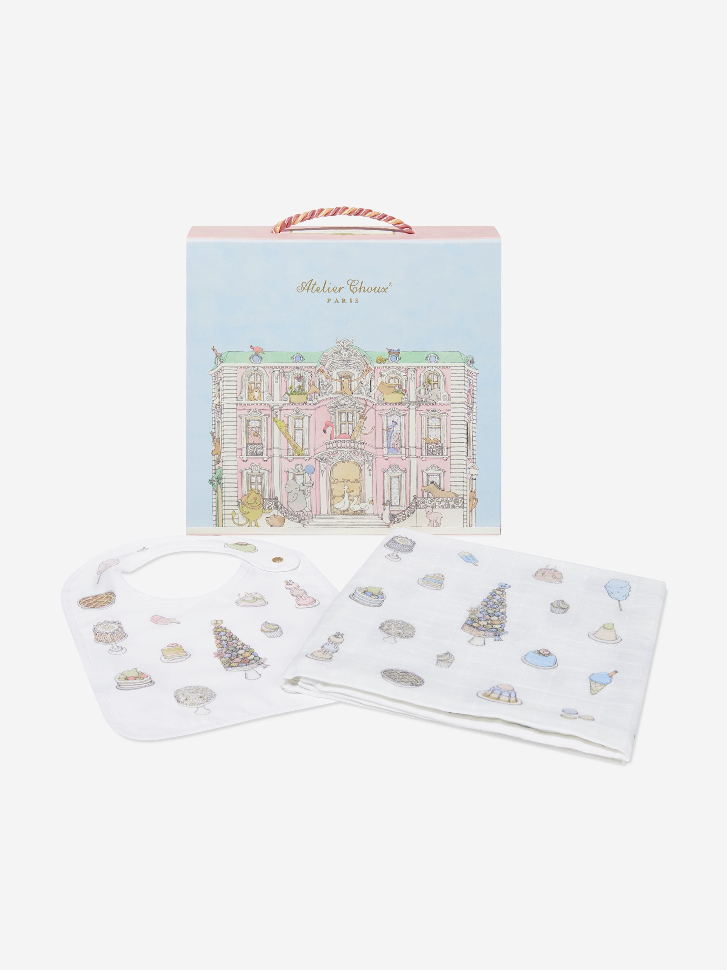 Atelier Choux Baby Boys Sweetie Pie Carré and Satin Bibs Set in Blue