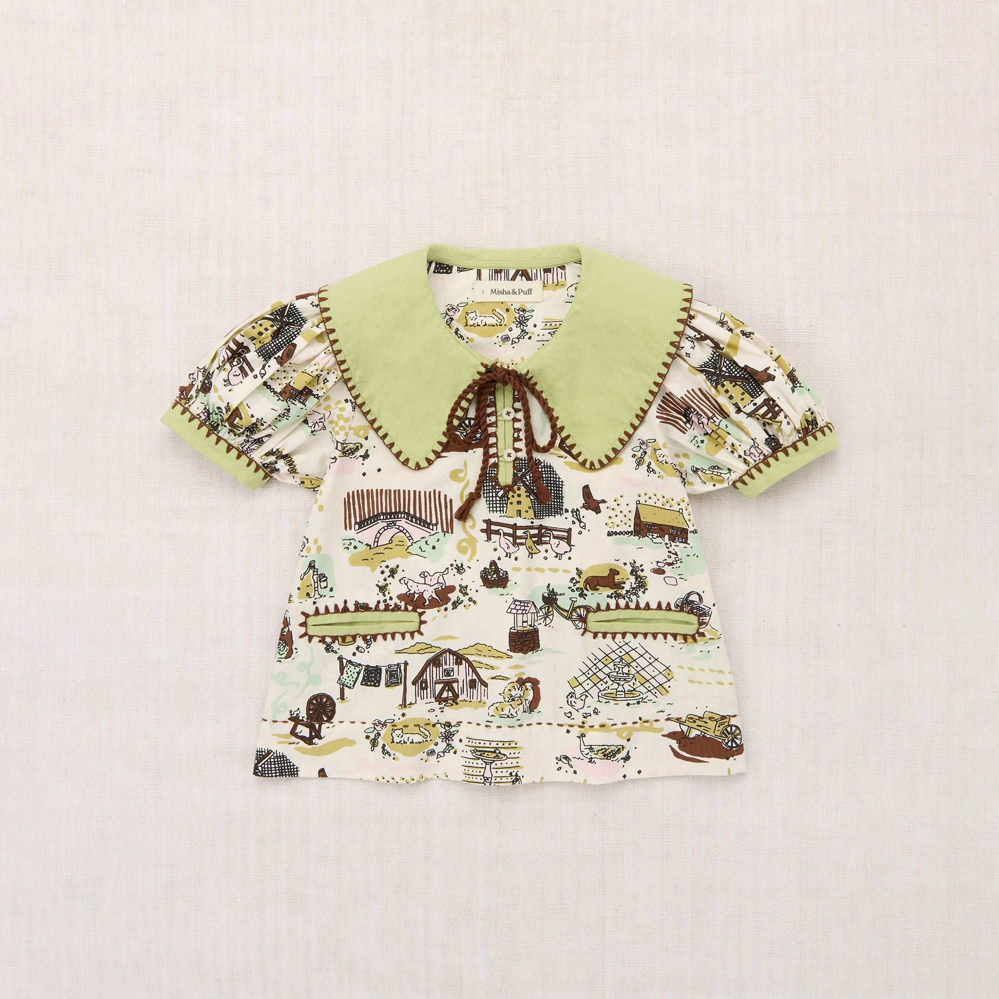 Girls Beige Printed Cotton Top