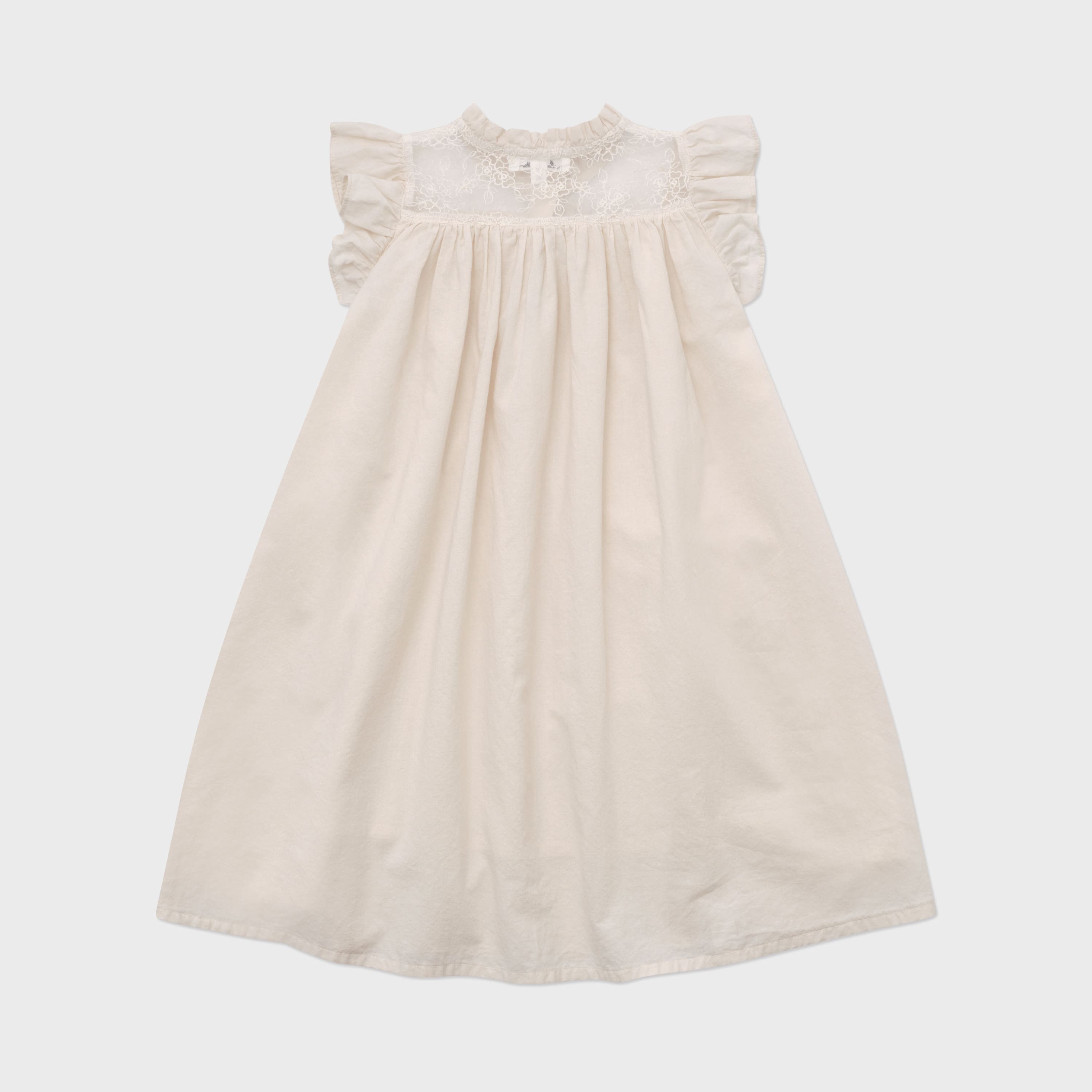 Girls Beige Lace Cotton Dress