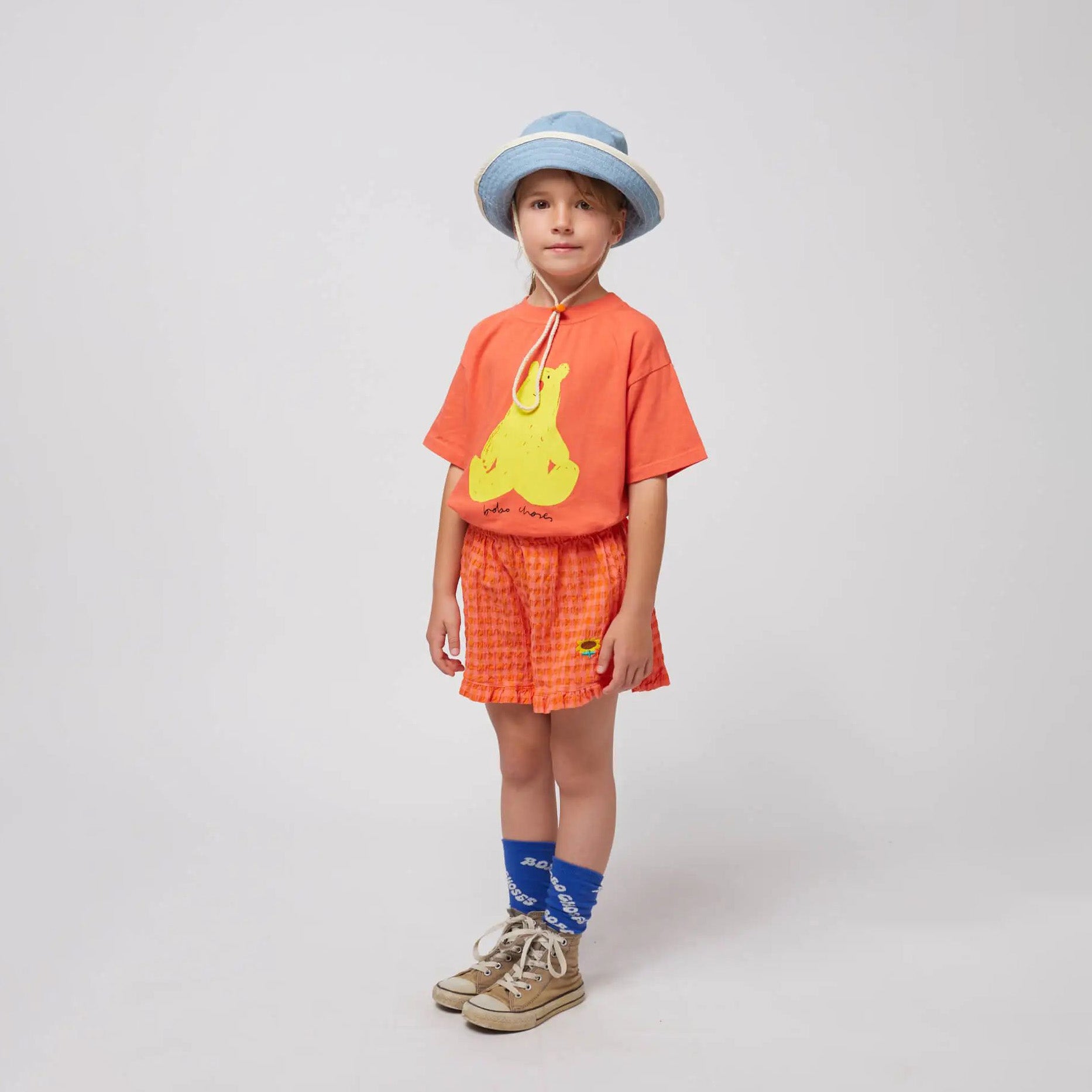 Boys & Girls Orange Hug Bear Printed Cotton T-Shirt