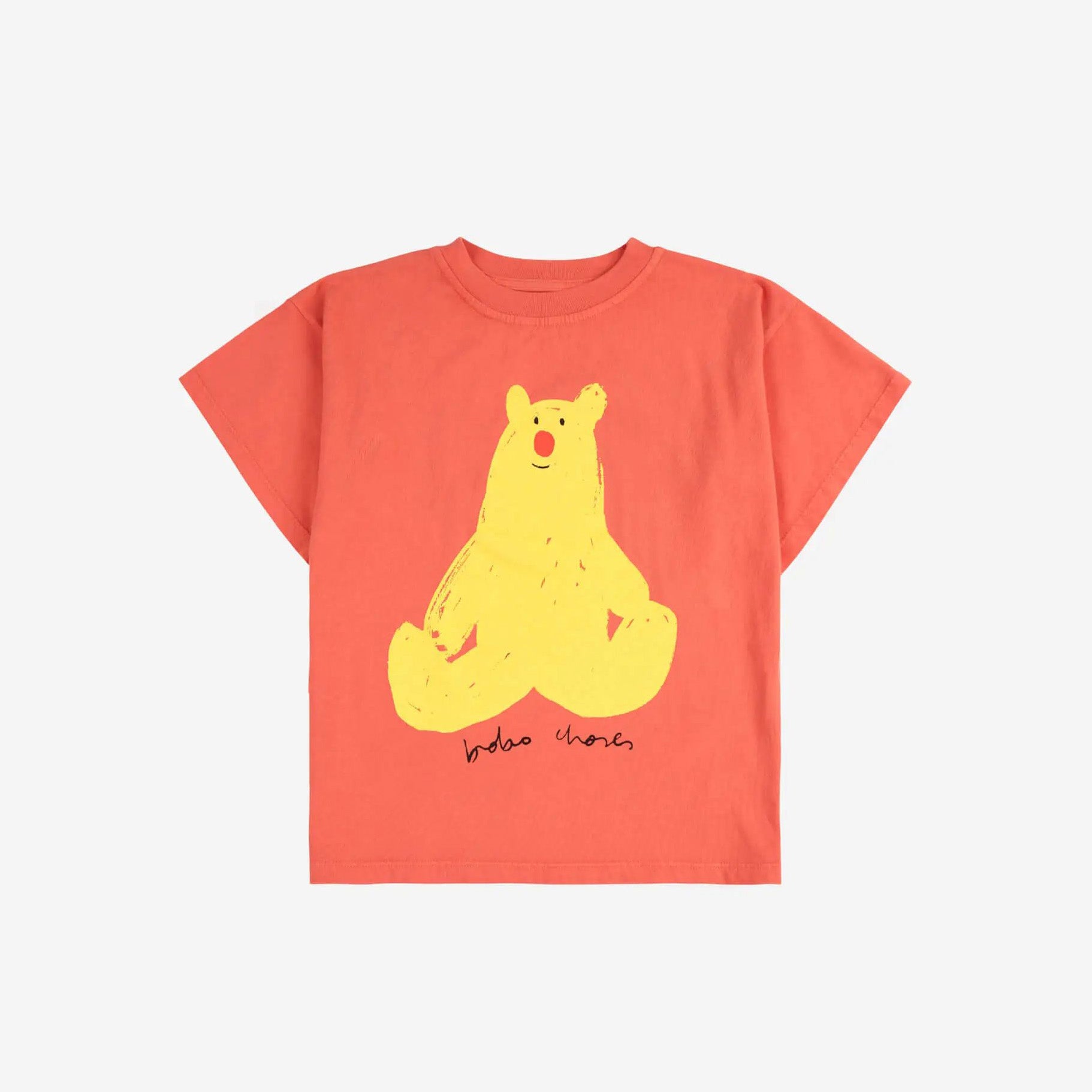 Boys & Girls Orange Hug Bear Printed Cotton T-Shirt