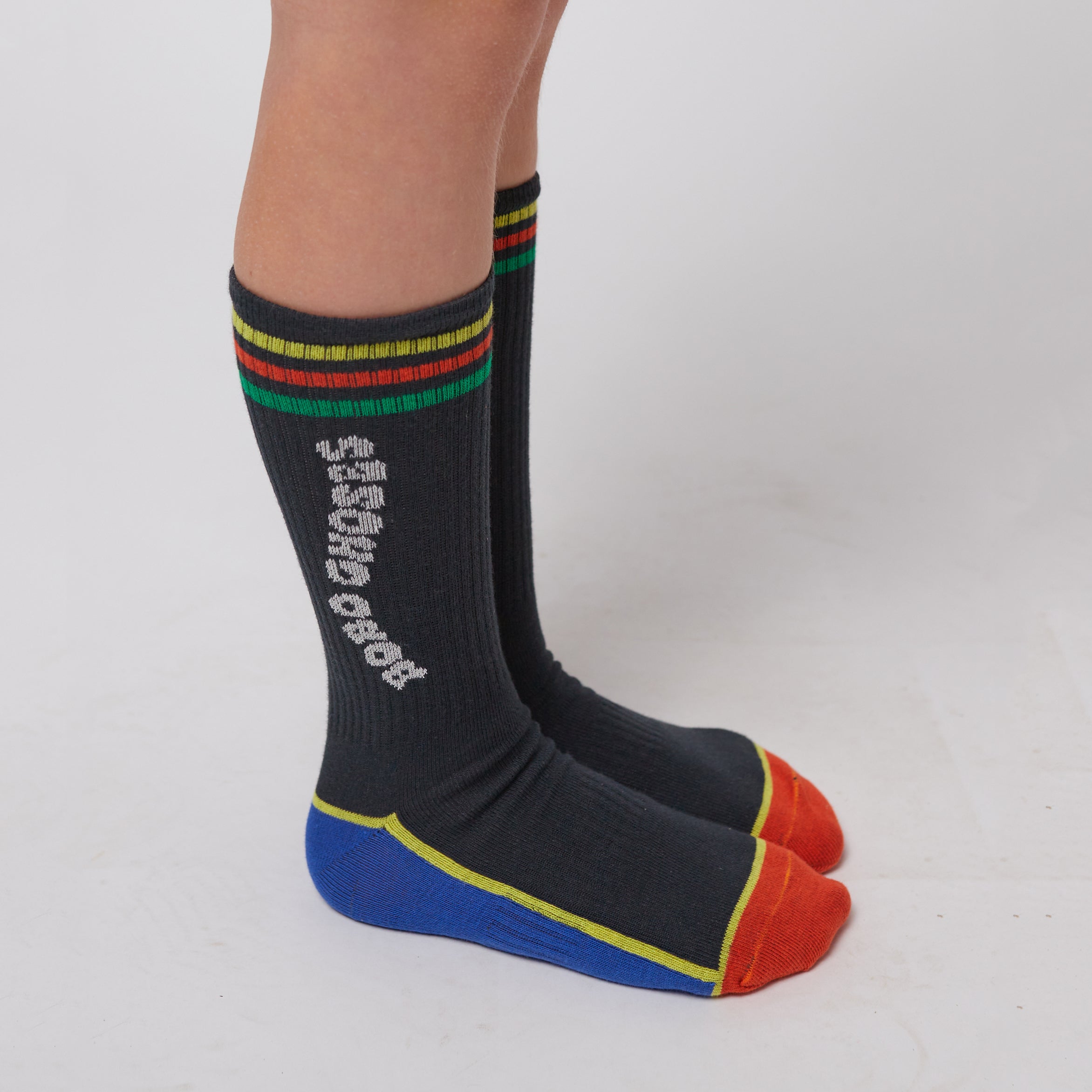 Boys Black Embroidery Logo Cotton Socks