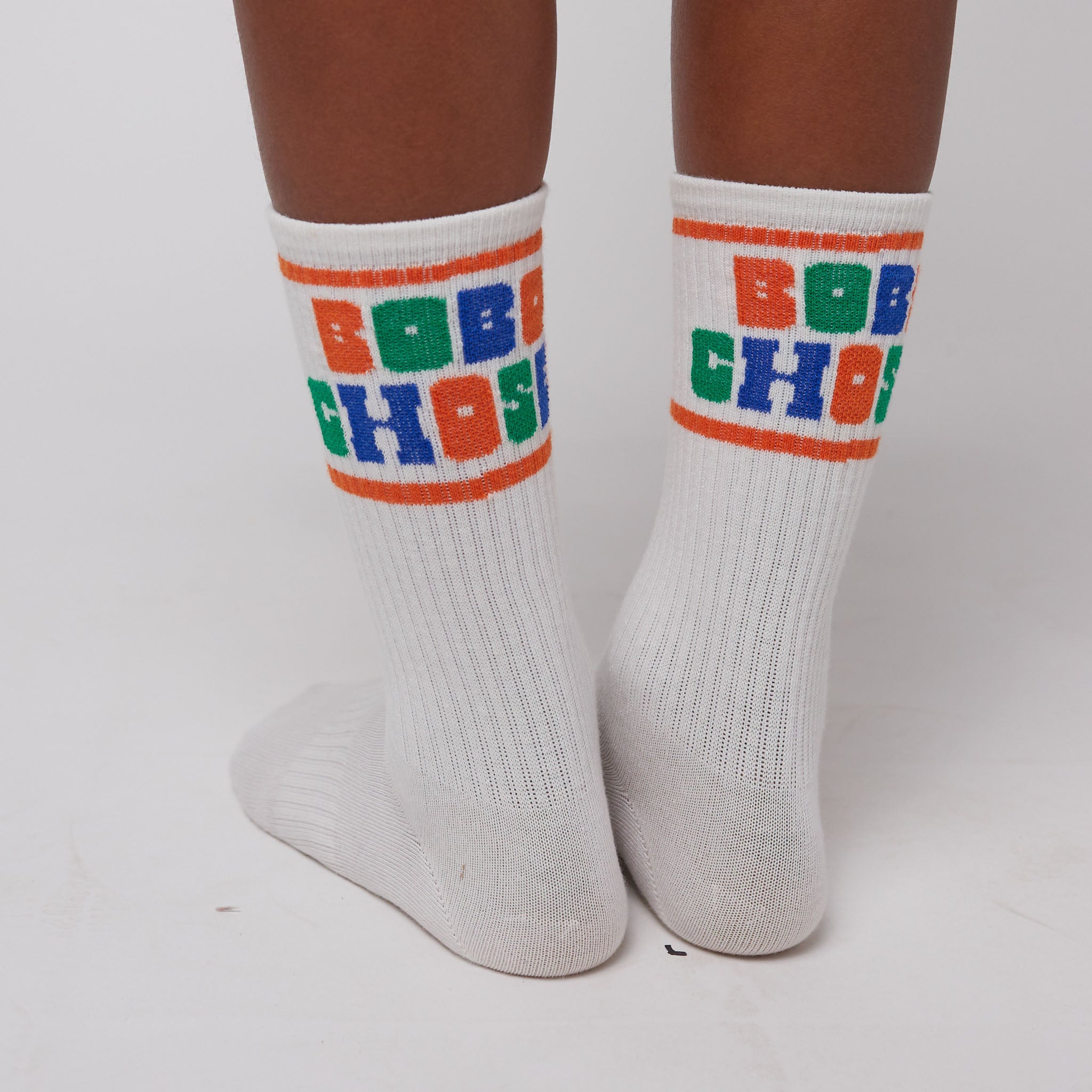 Boys & Girls White Printed Logo Cotton Socks