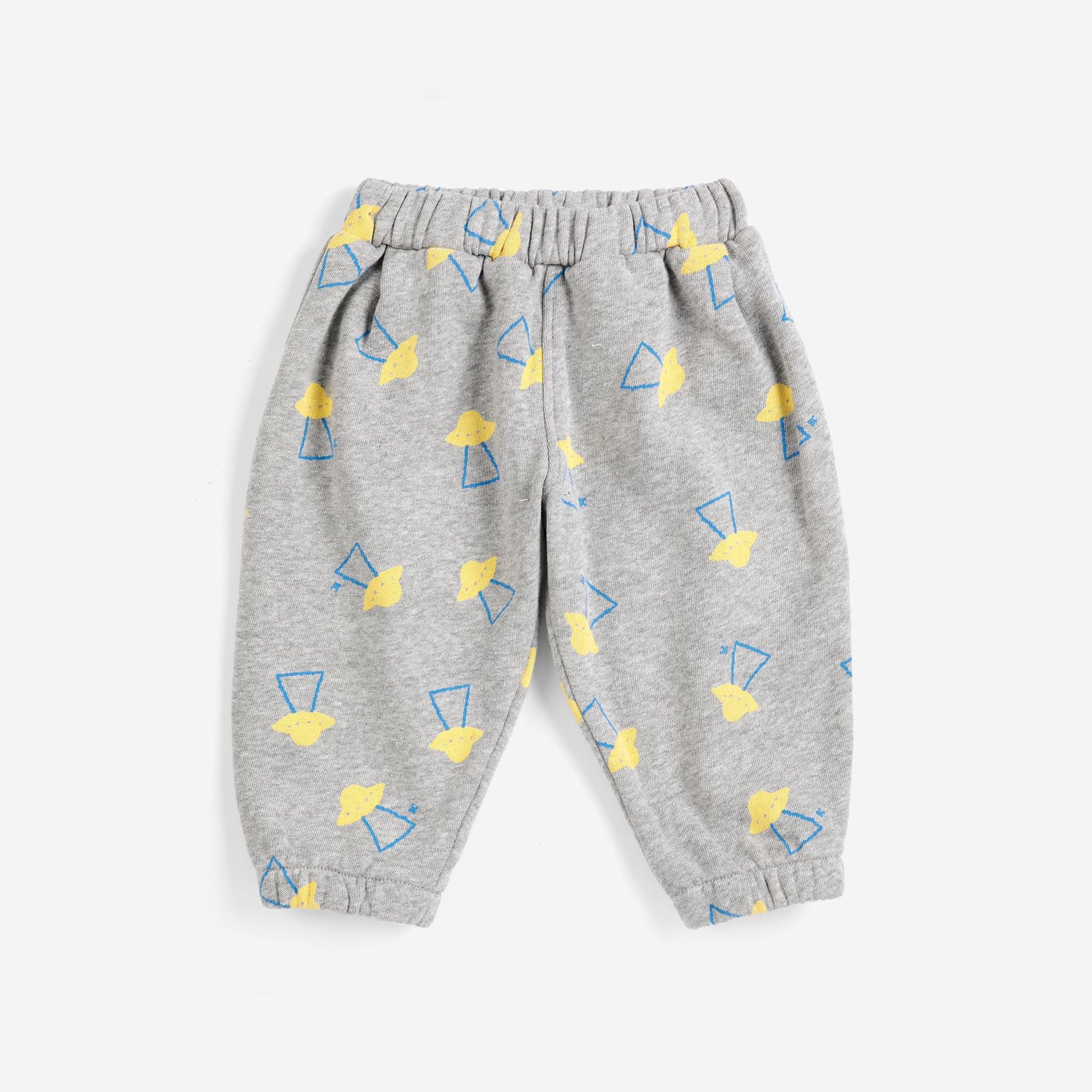 Baby Boys & Girls Grey Printed Cotton Trousers