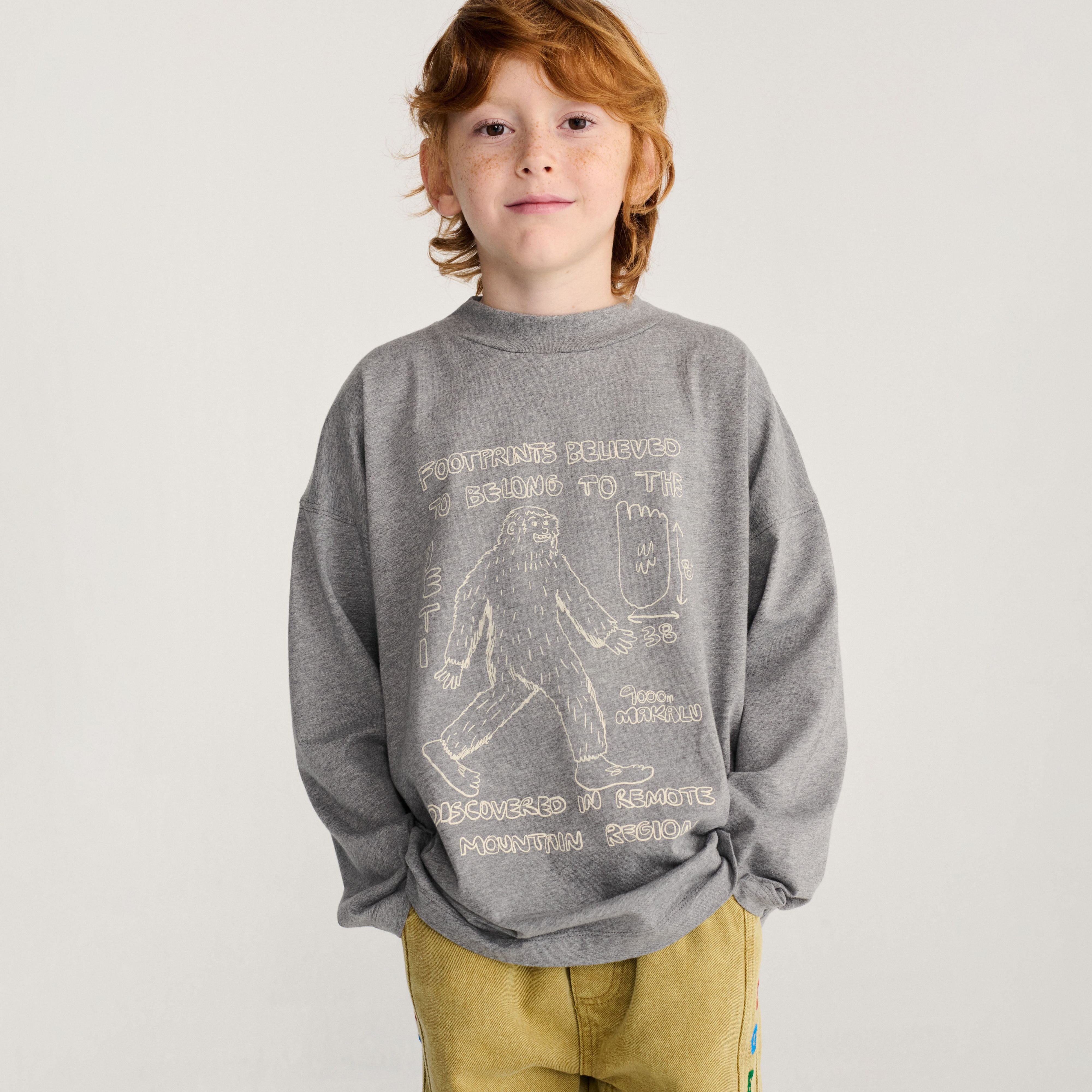 Boys & Girls Grey Printed Cotton T-Shirt