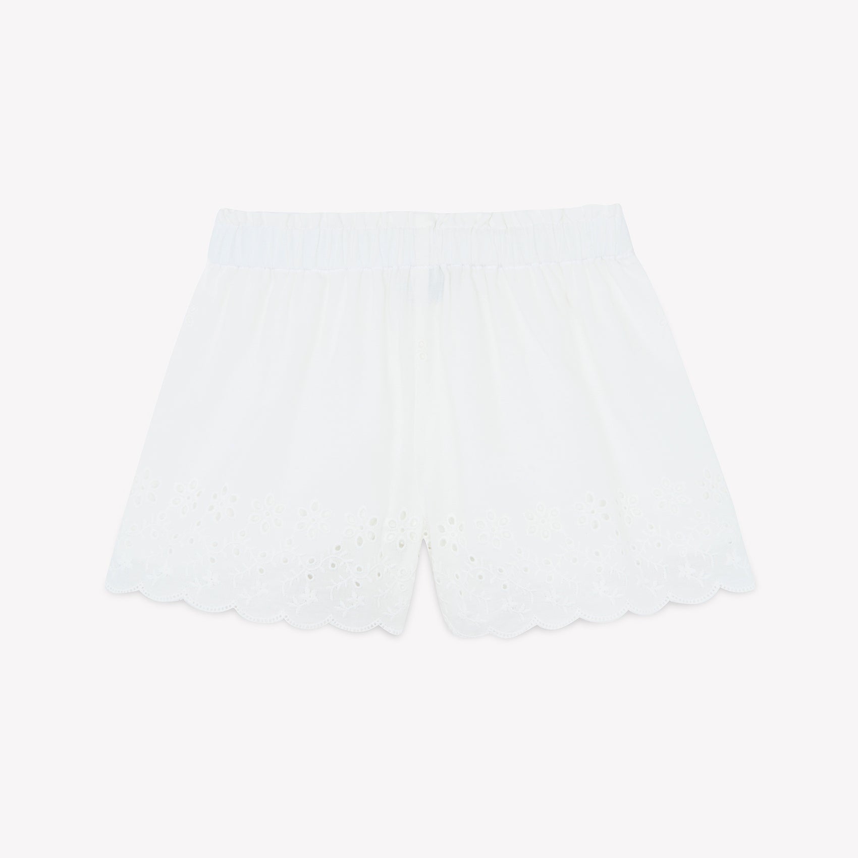 Girls White Embroidered Cotton Shorts