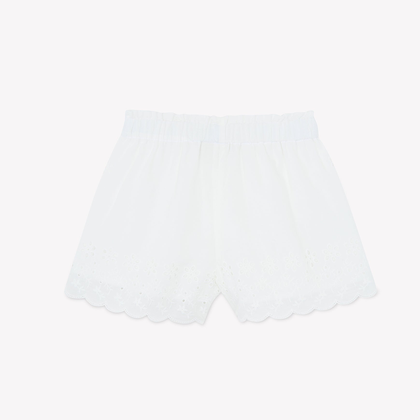 Girls White Embroidered Cotton Shorts