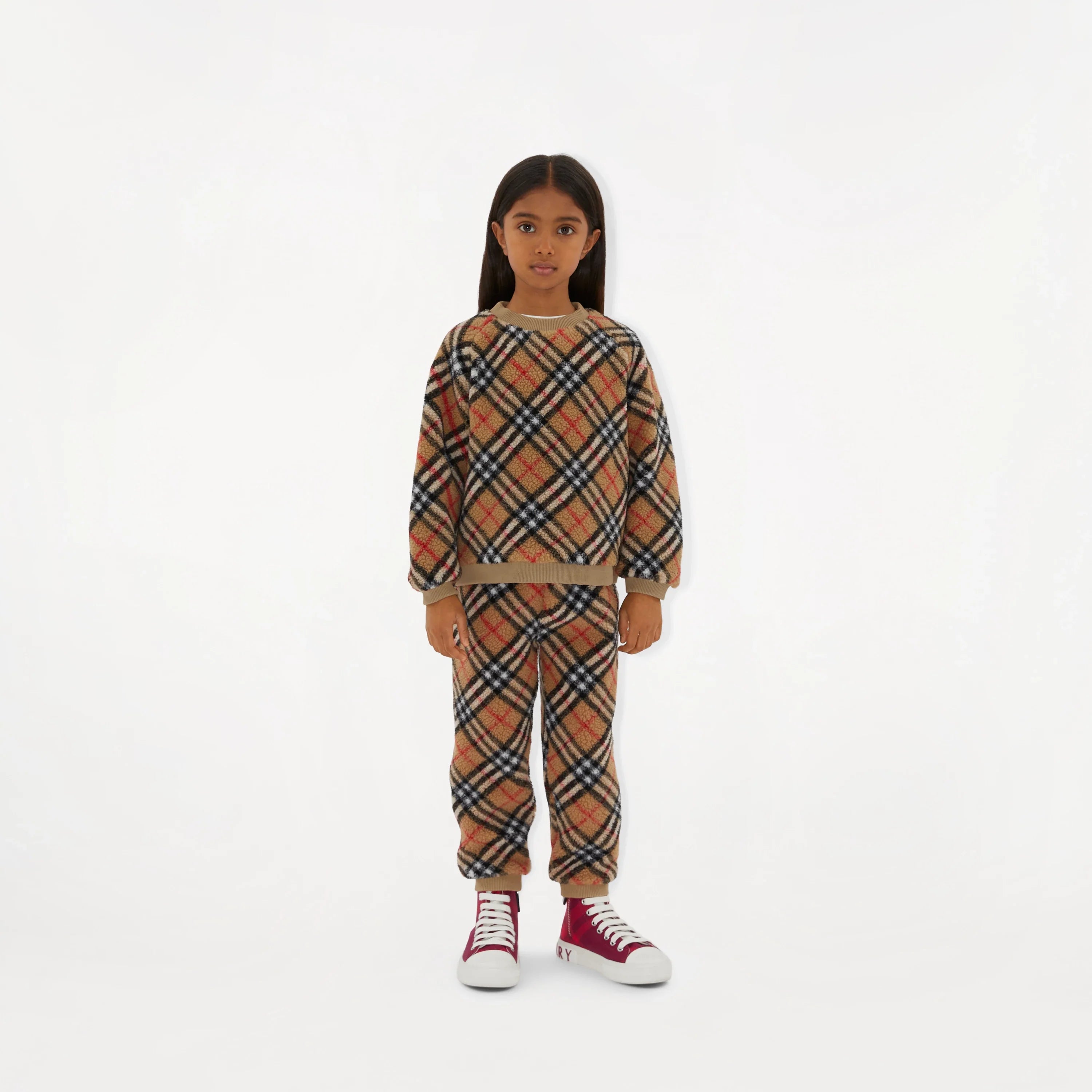 Kids Archive Check Fleece Sweatshirt in Beige