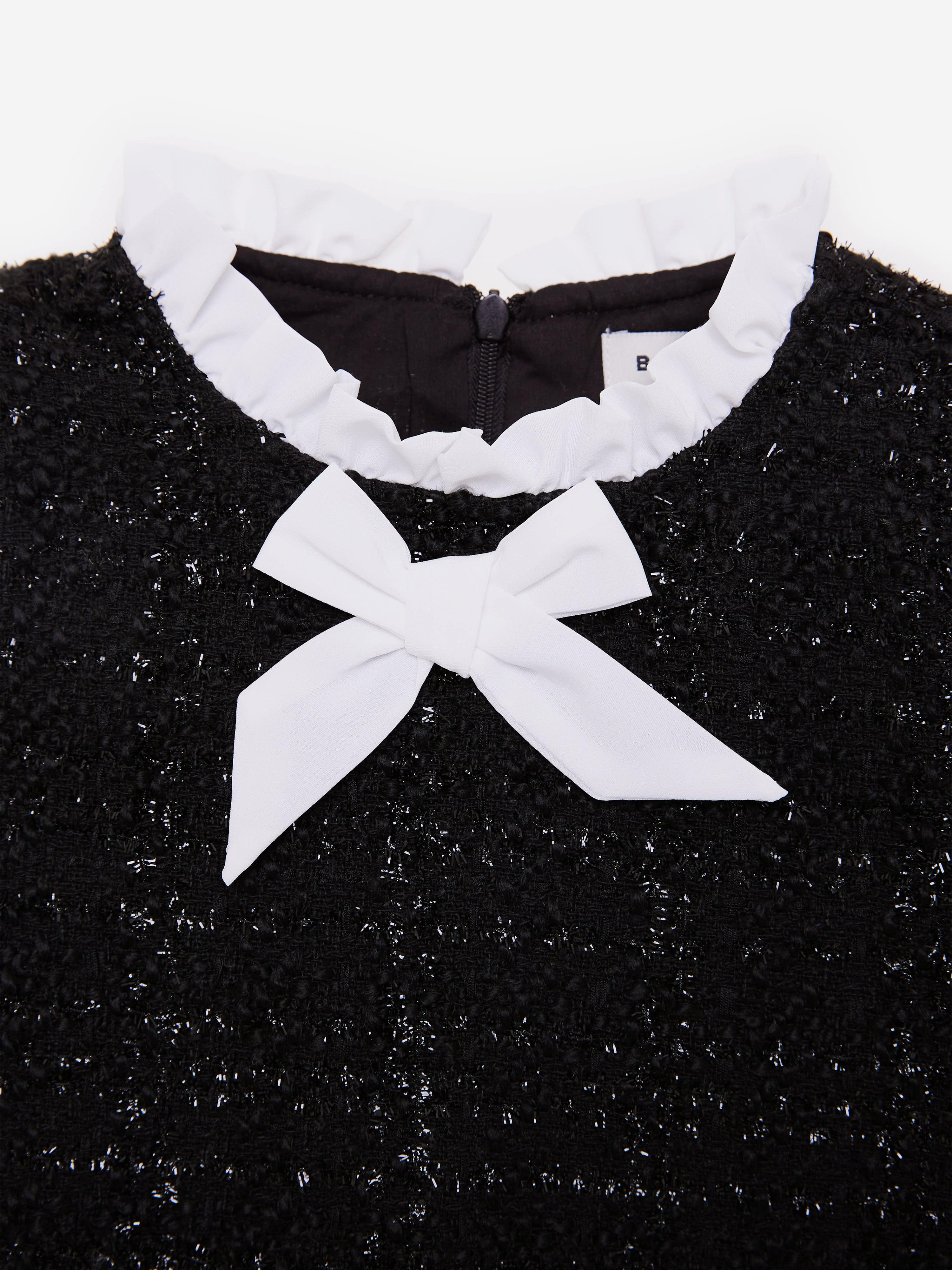 BCBG Girls Ruffle Collar Tweed Dress in Black
