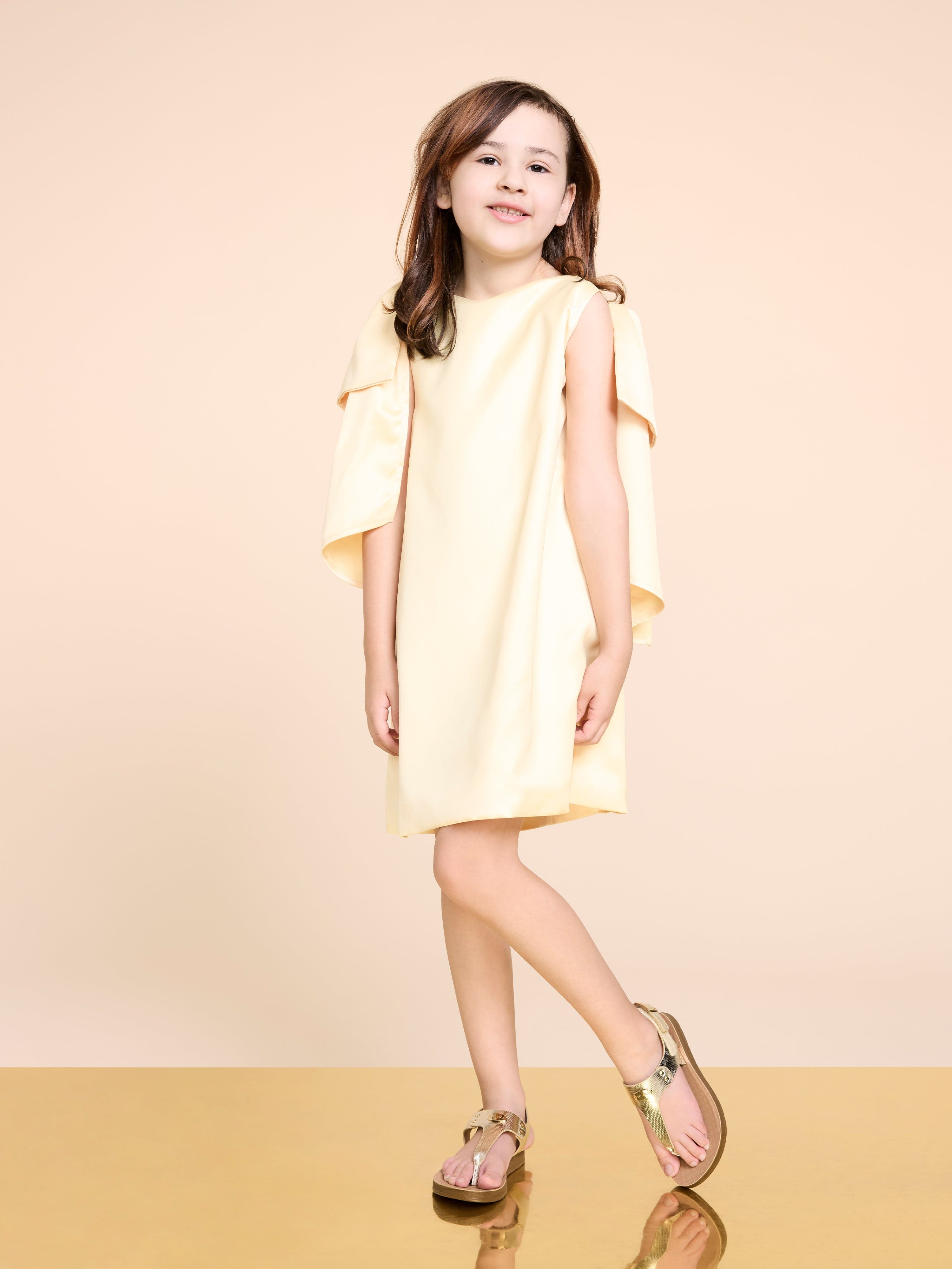 BCBG Girls Bow Sleeve Satin Dress in Yellow