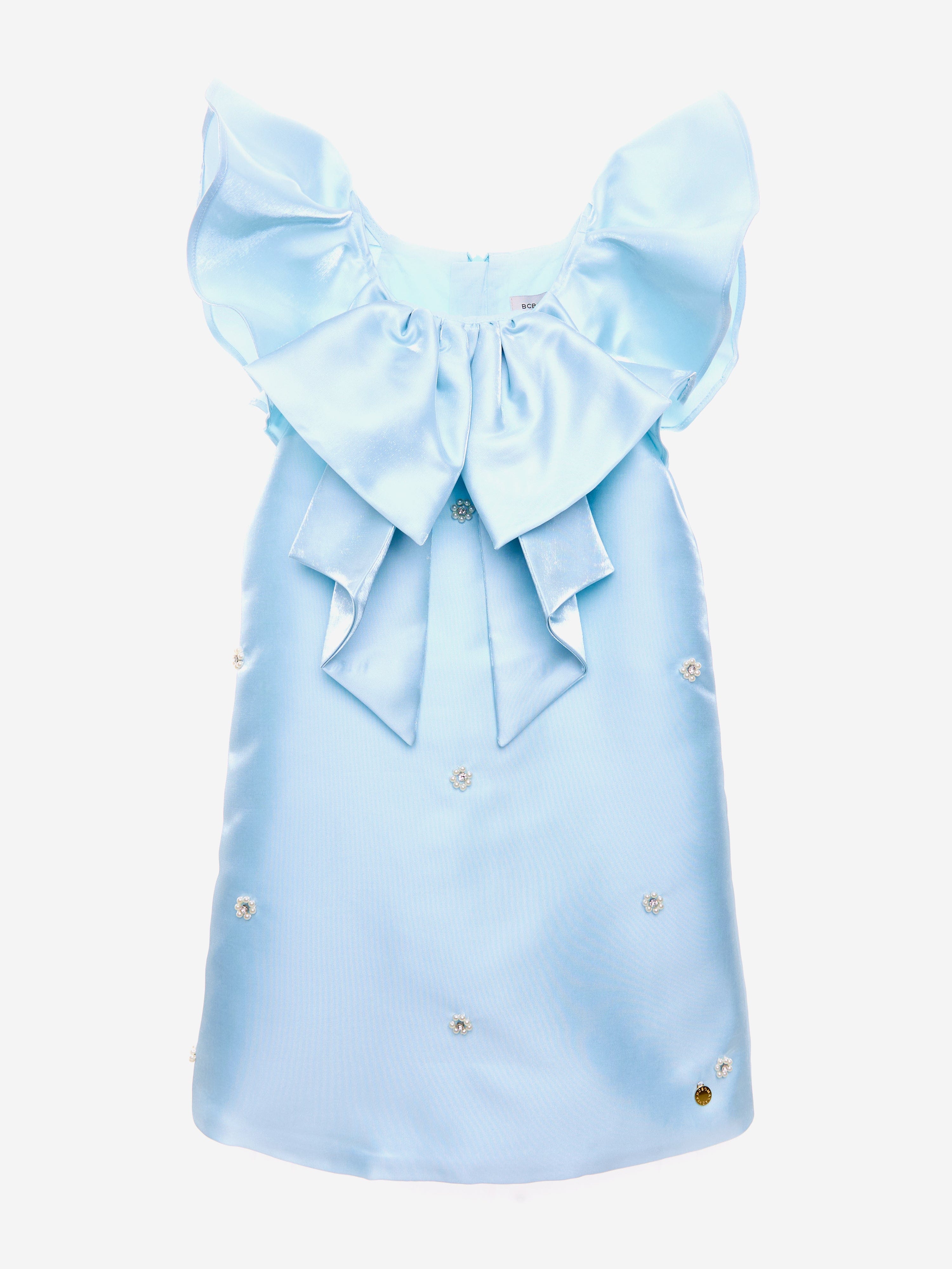 BCBG Girls Satin Jewel Embellished Dress in Blue
