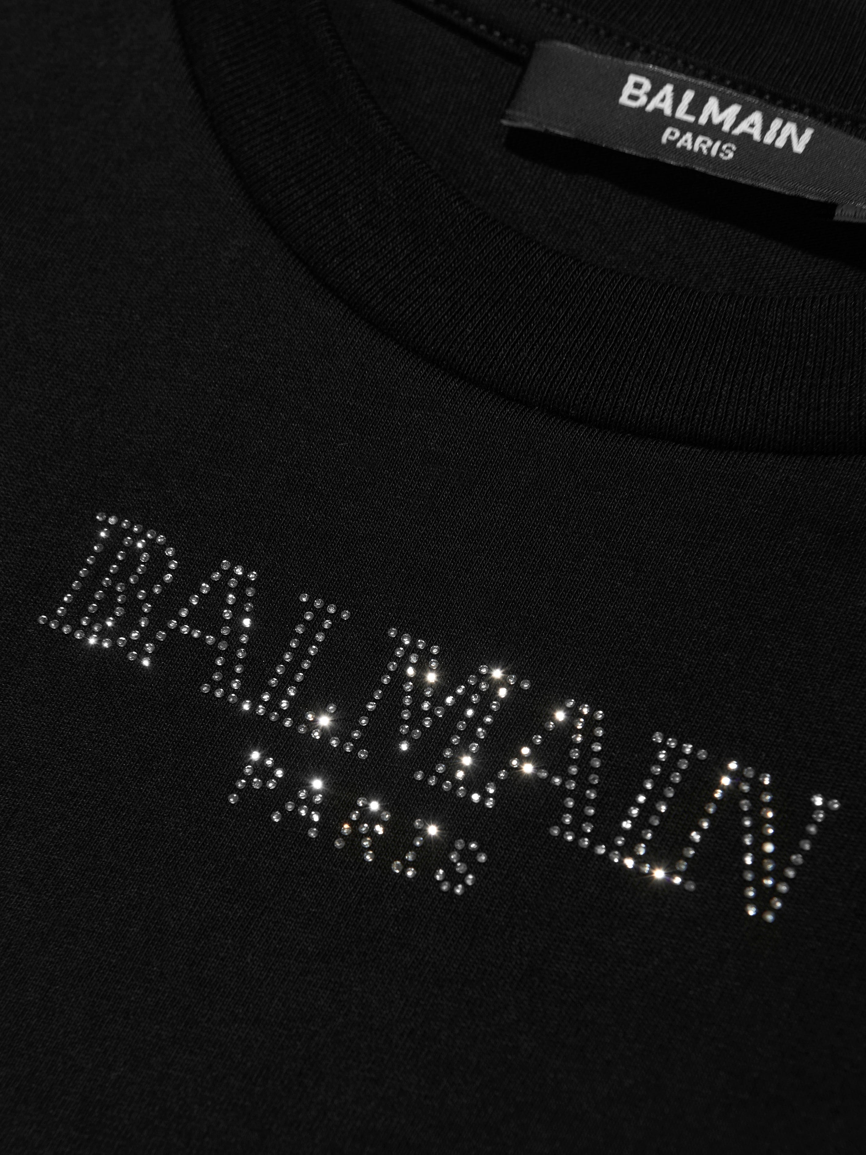 Balmain Girls Diamante Logo T-Shirt in Black