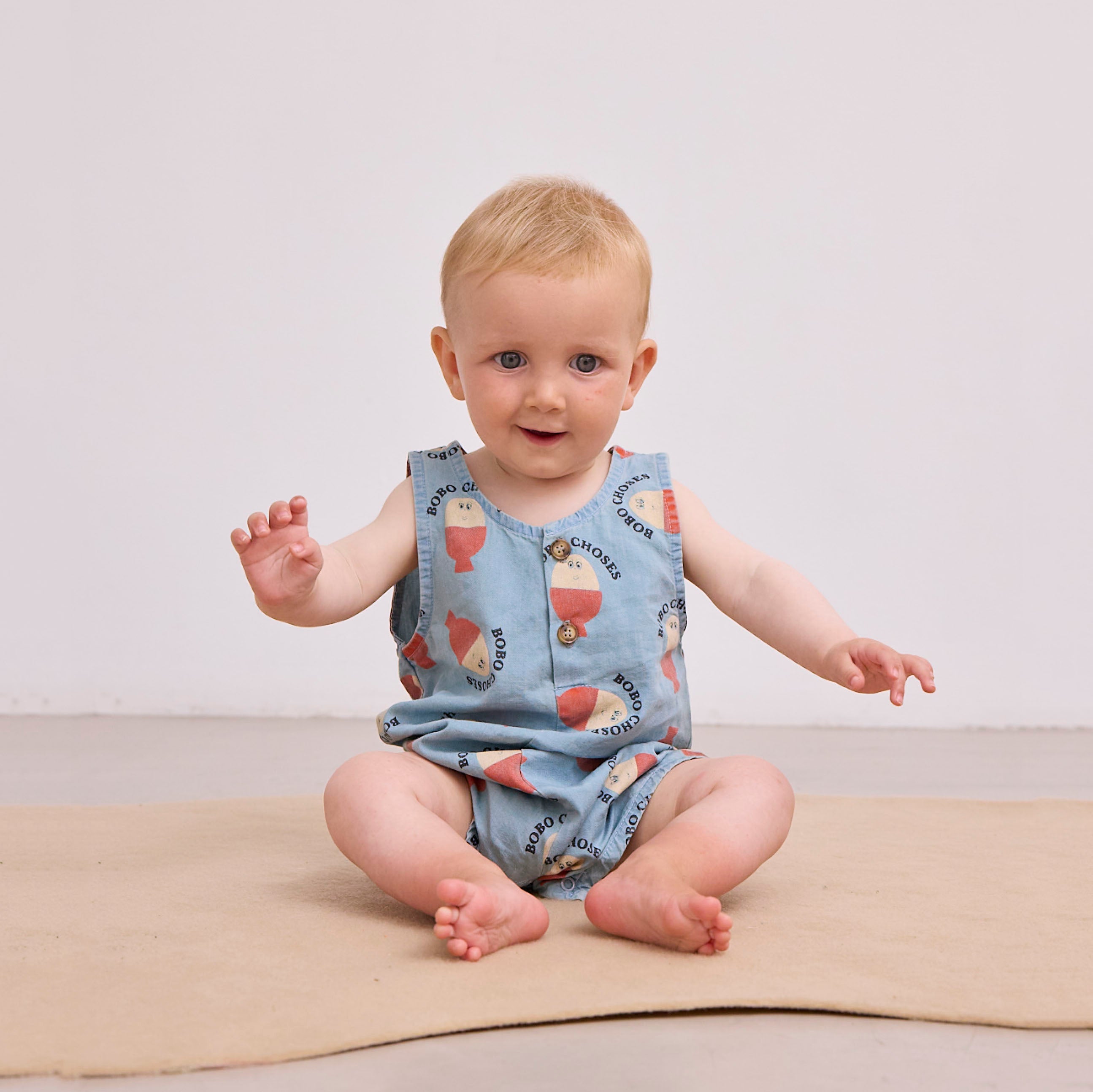Baby Boys & Girls Light Blue Printed Logo Denim Jumpsuit