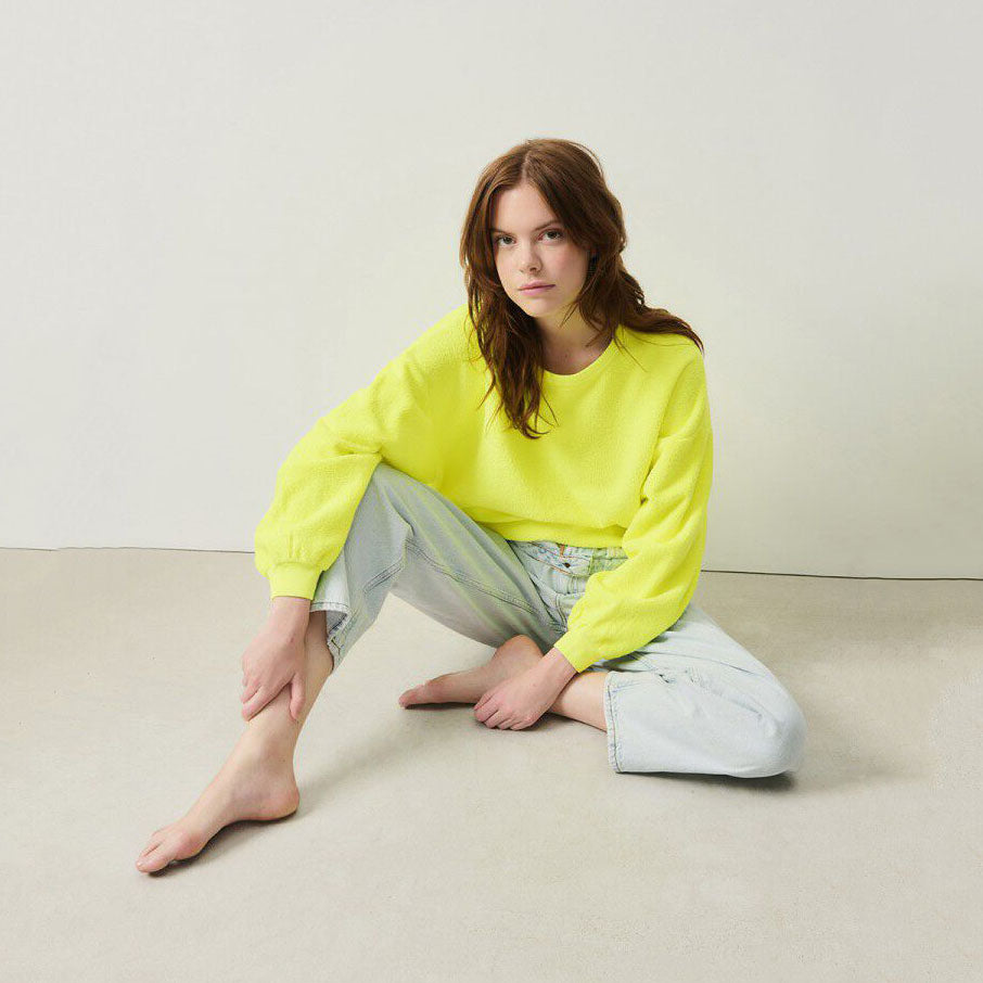 Women Fluo Yellow Cotton Sweatshirt