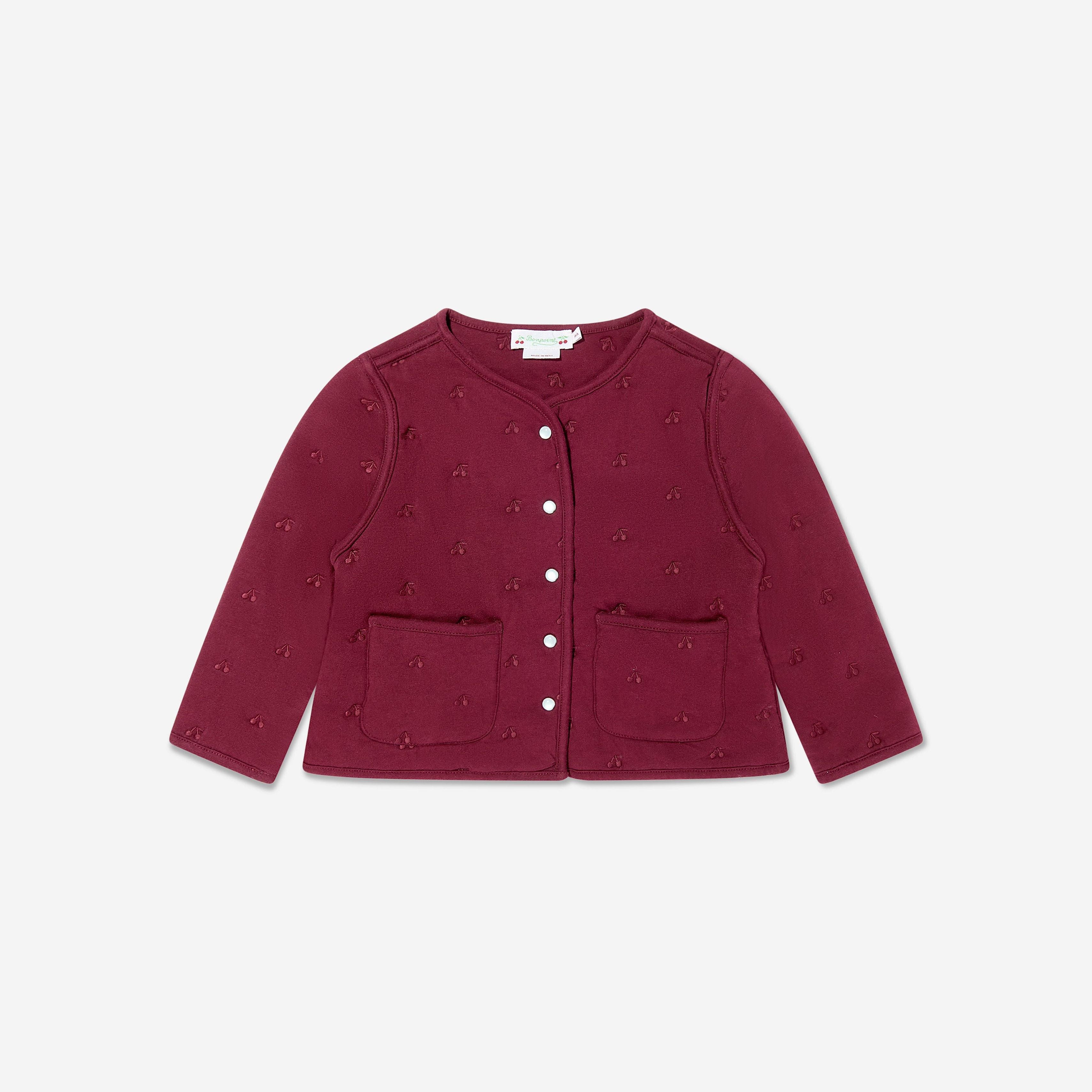 Girls Dark Red Embroidered Logo Cotton Jacket