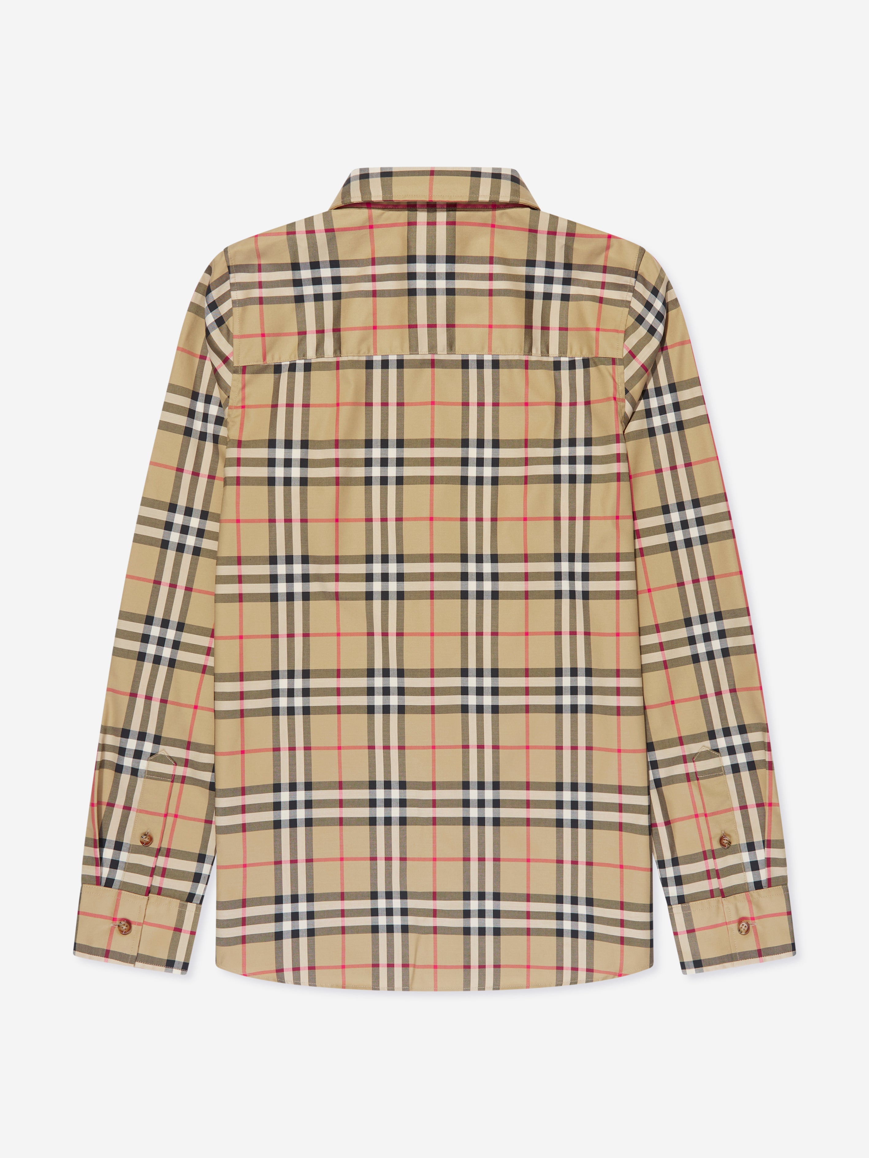 Boys Owen Long Sleeve Check Shirt in Beige
