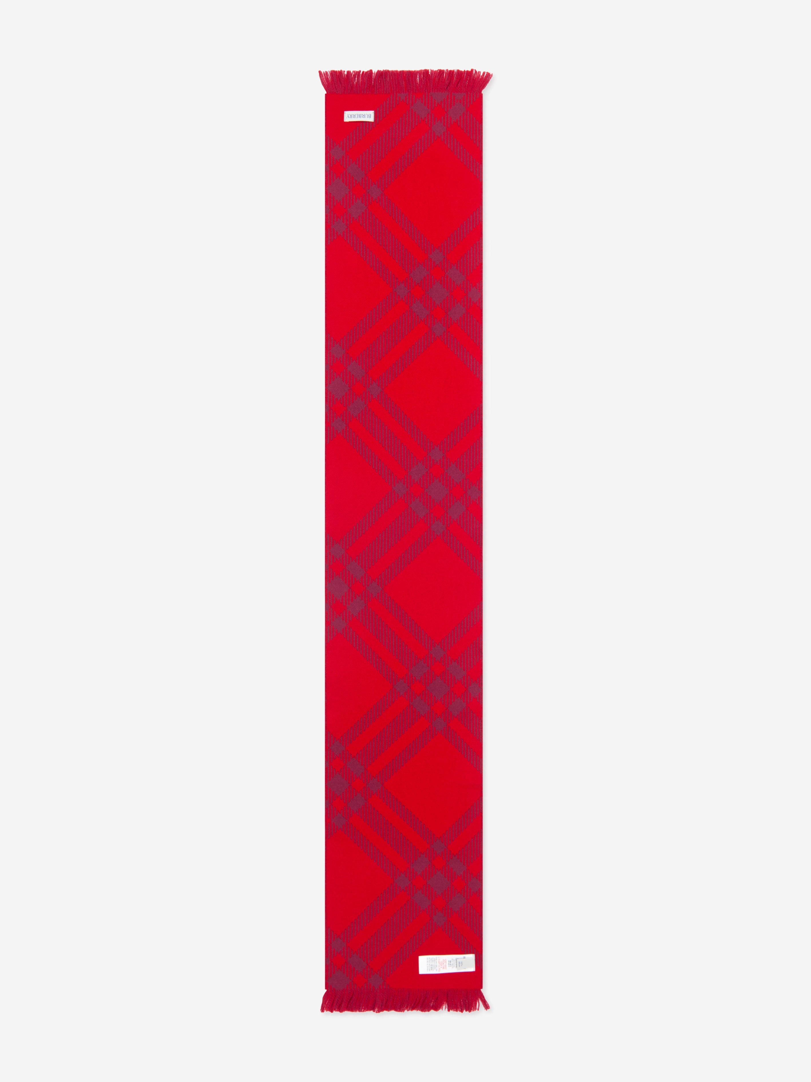 Kids Bias Check Wool Scarf in Red