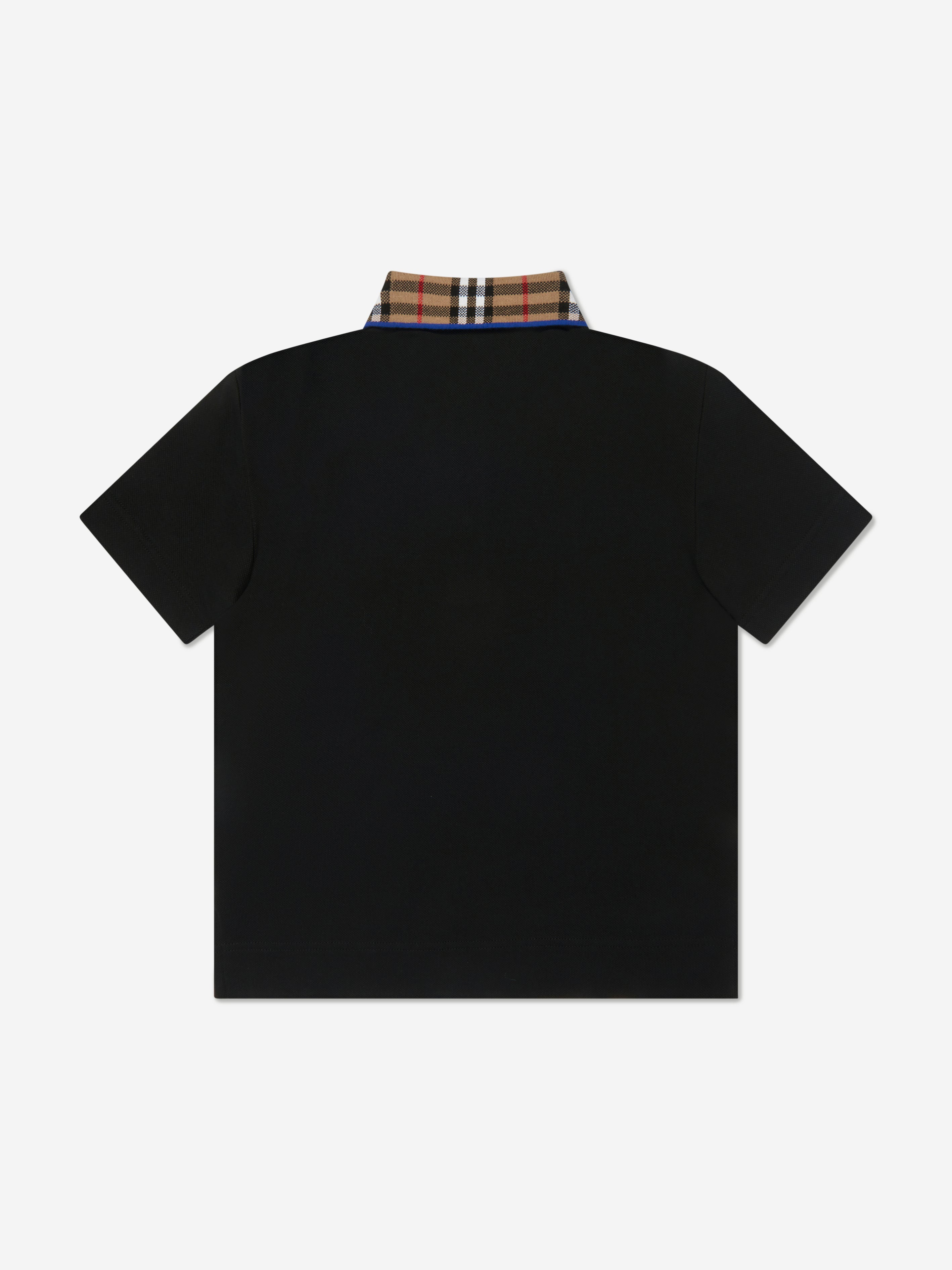 Boys Check Collar Johane Polo Shirt in Black