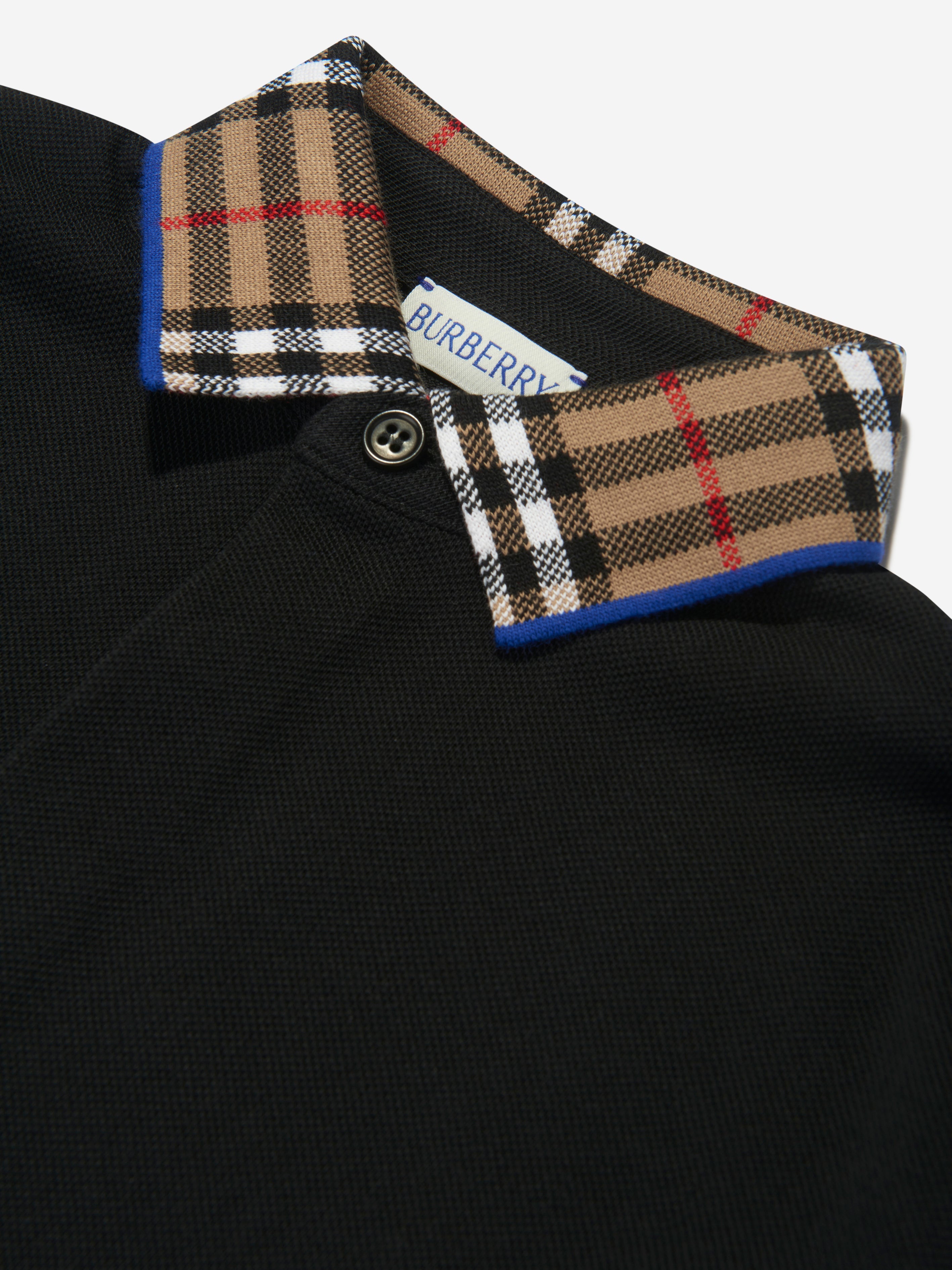 Boys Check Collar Johane Polo Shirt in Black