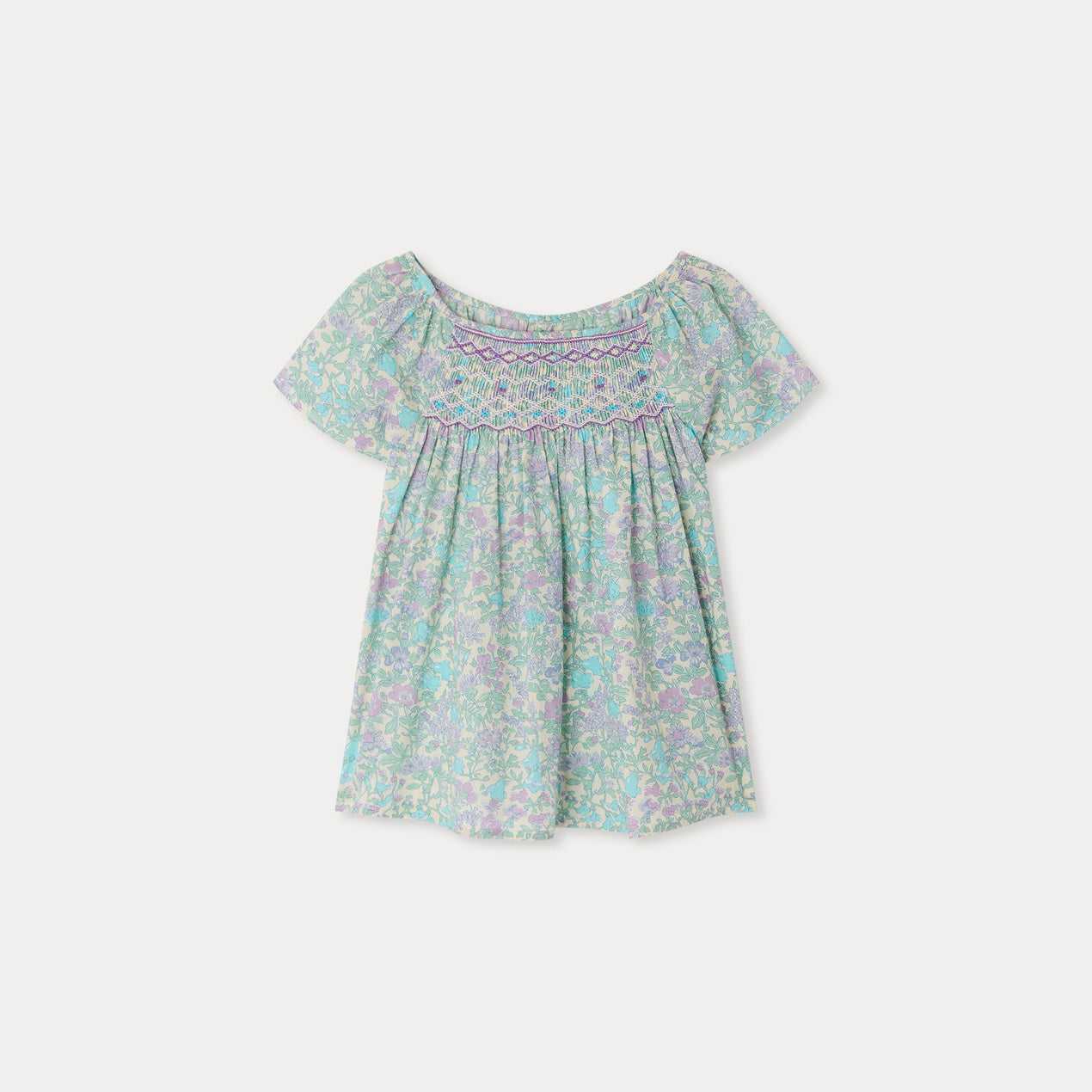 Girls Green Floral Cotton Blouse