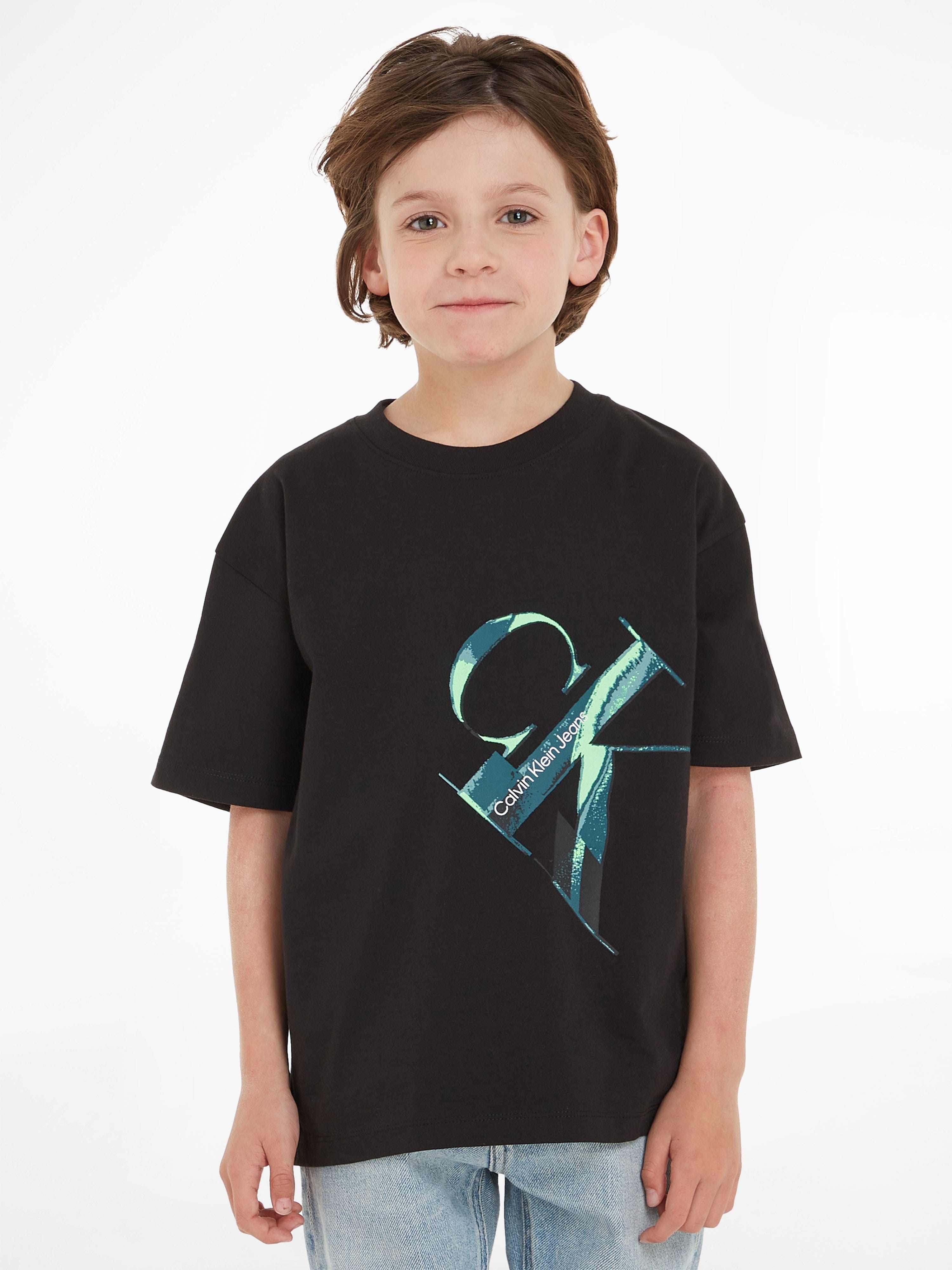 Calvin Klein Boys Hyper Real Monogram T-Shirt in Black