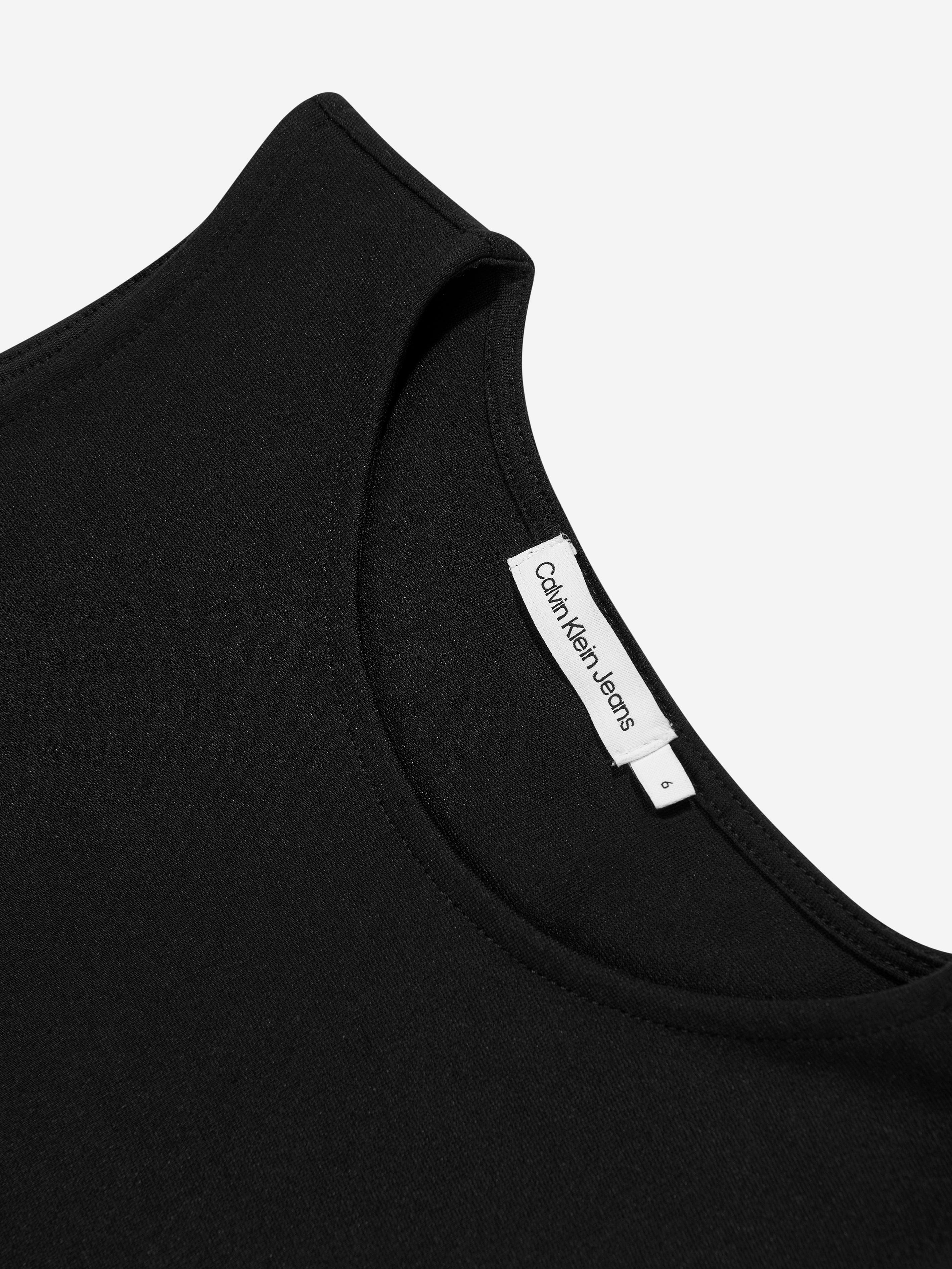 Calvin Klein Girls Logo Tape Sleeveless Punto Dress in Black