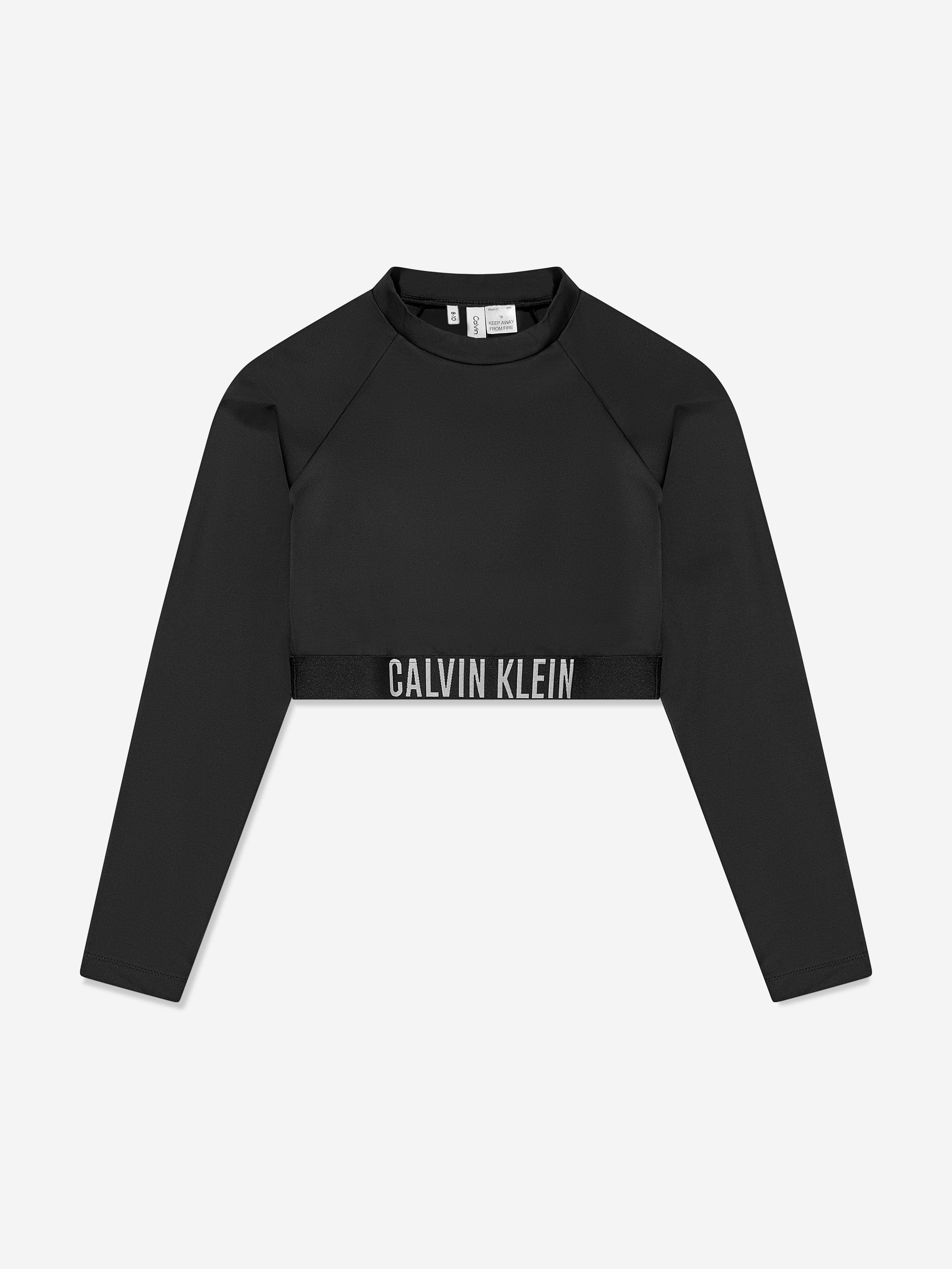 Calvin Klein Girls Rashguard Bikini Set in Black