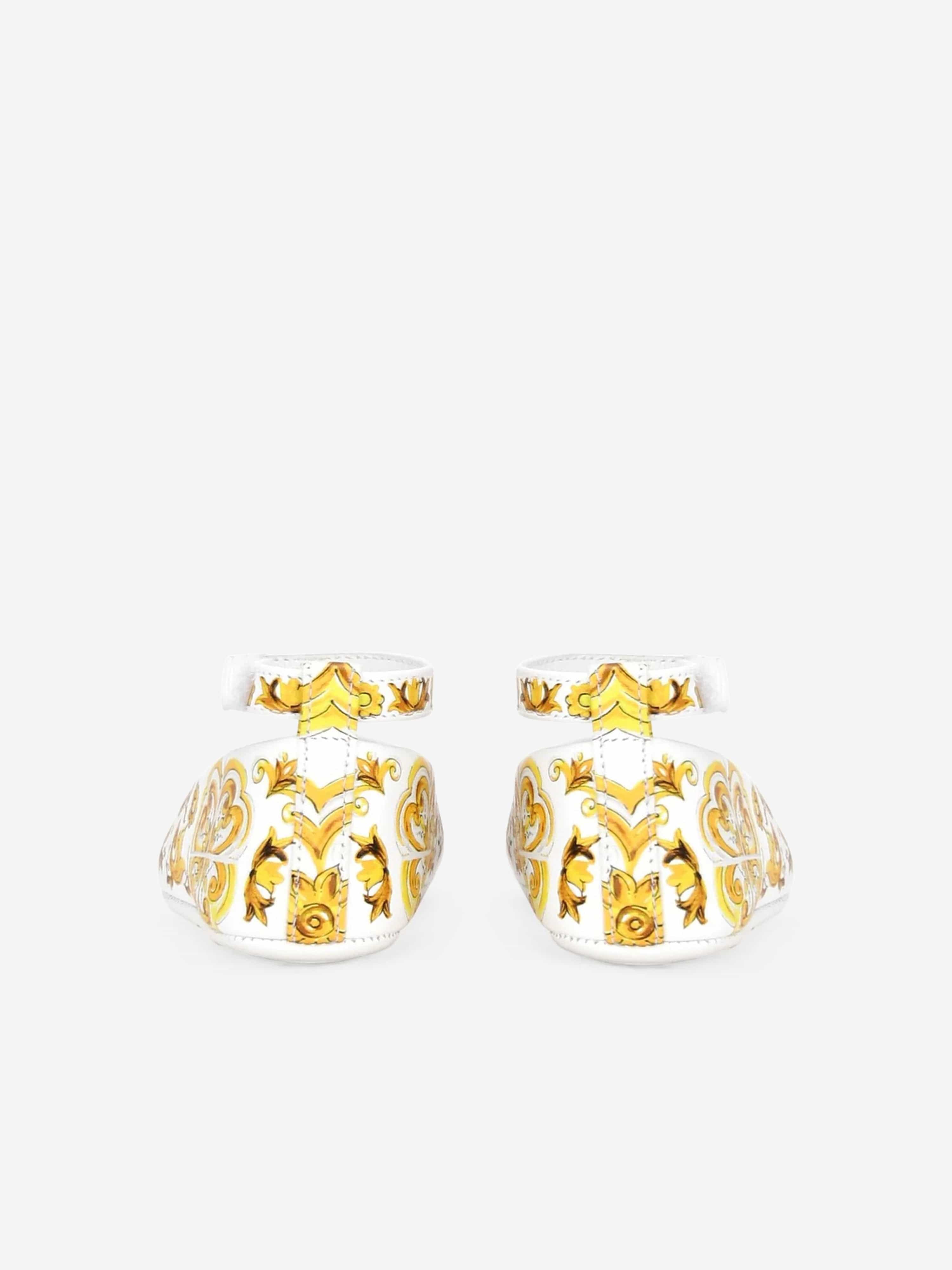 Dolce & Gabbana Baby Girls Leather Maiolica Pre-Walkers in Yellow