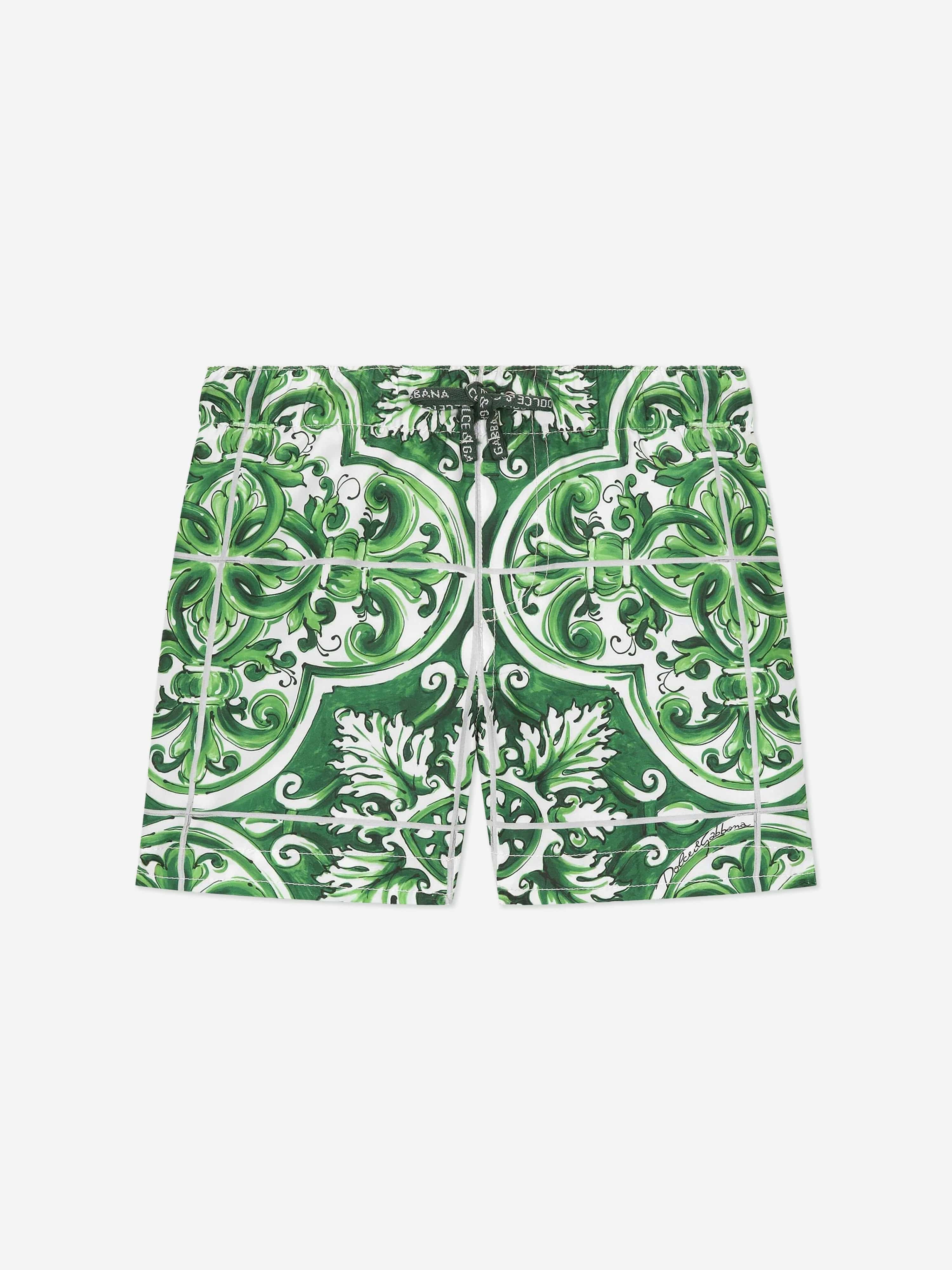 Dolce & Gabbana Baby Boys Maiolica Swim Shorts in Green