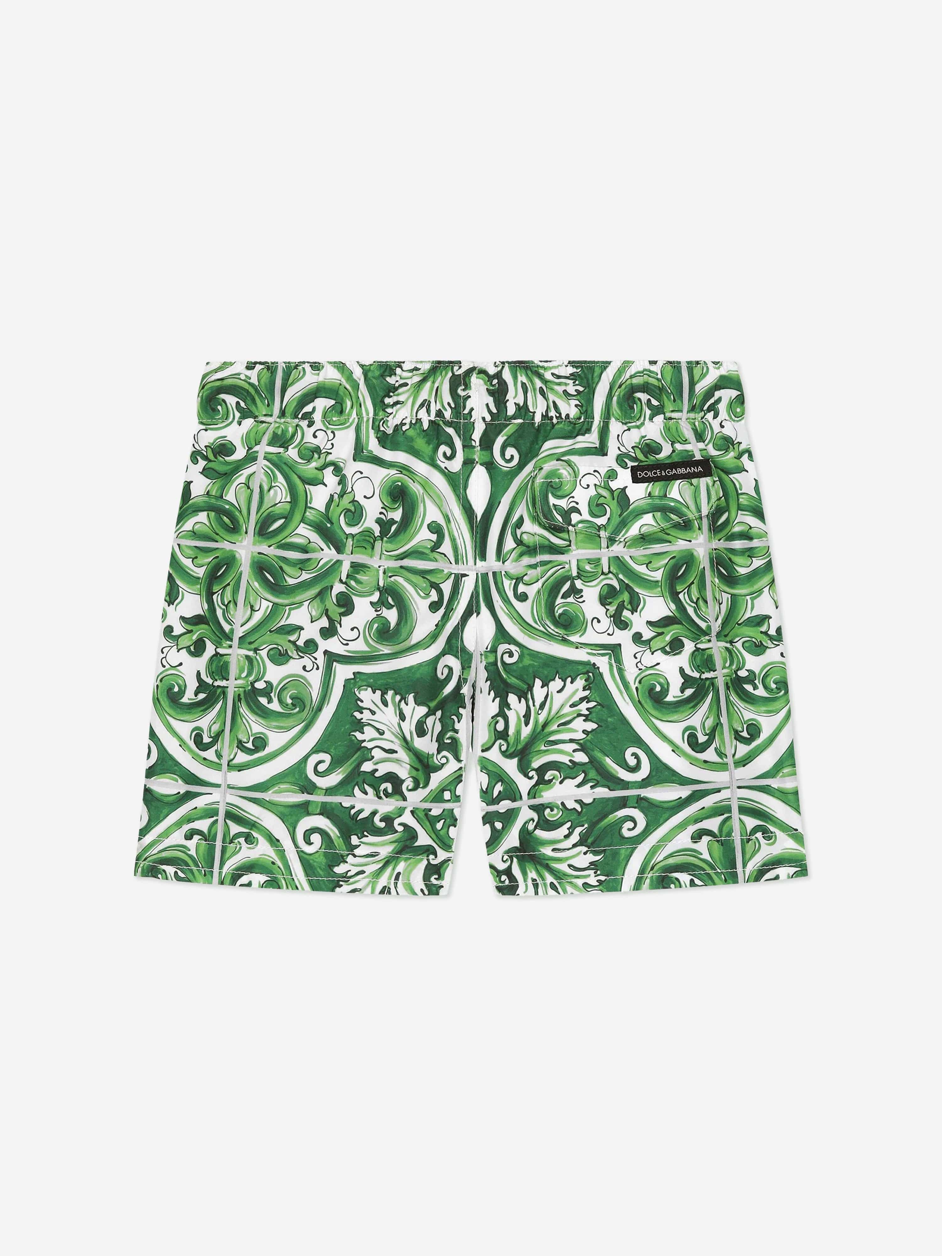 Dolce & Gabbana Baby Boys Maiolica Swim Shorts in Green