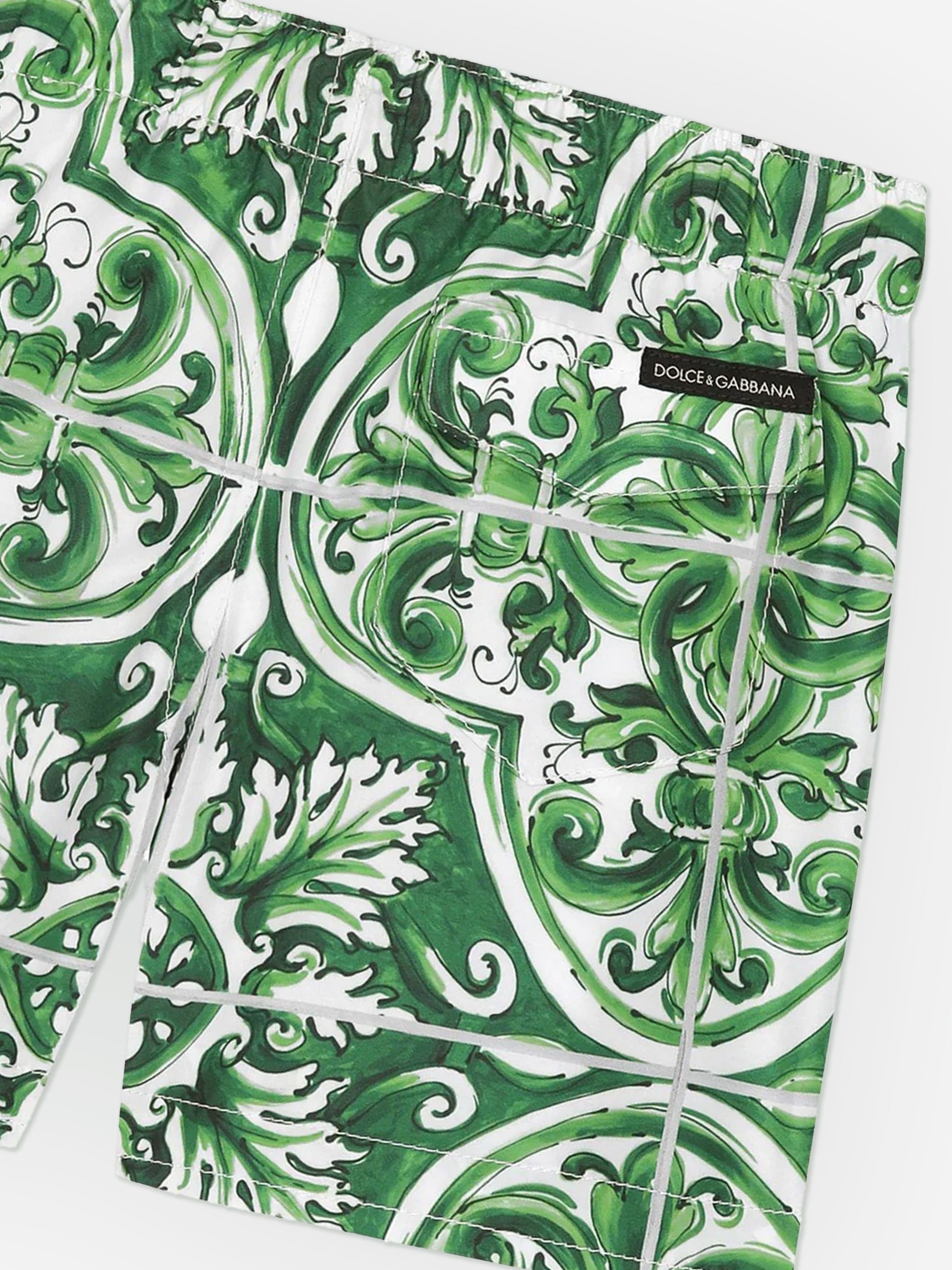Dolce & Gabbana Baby Boys Maiolica Swim Shorts in Green