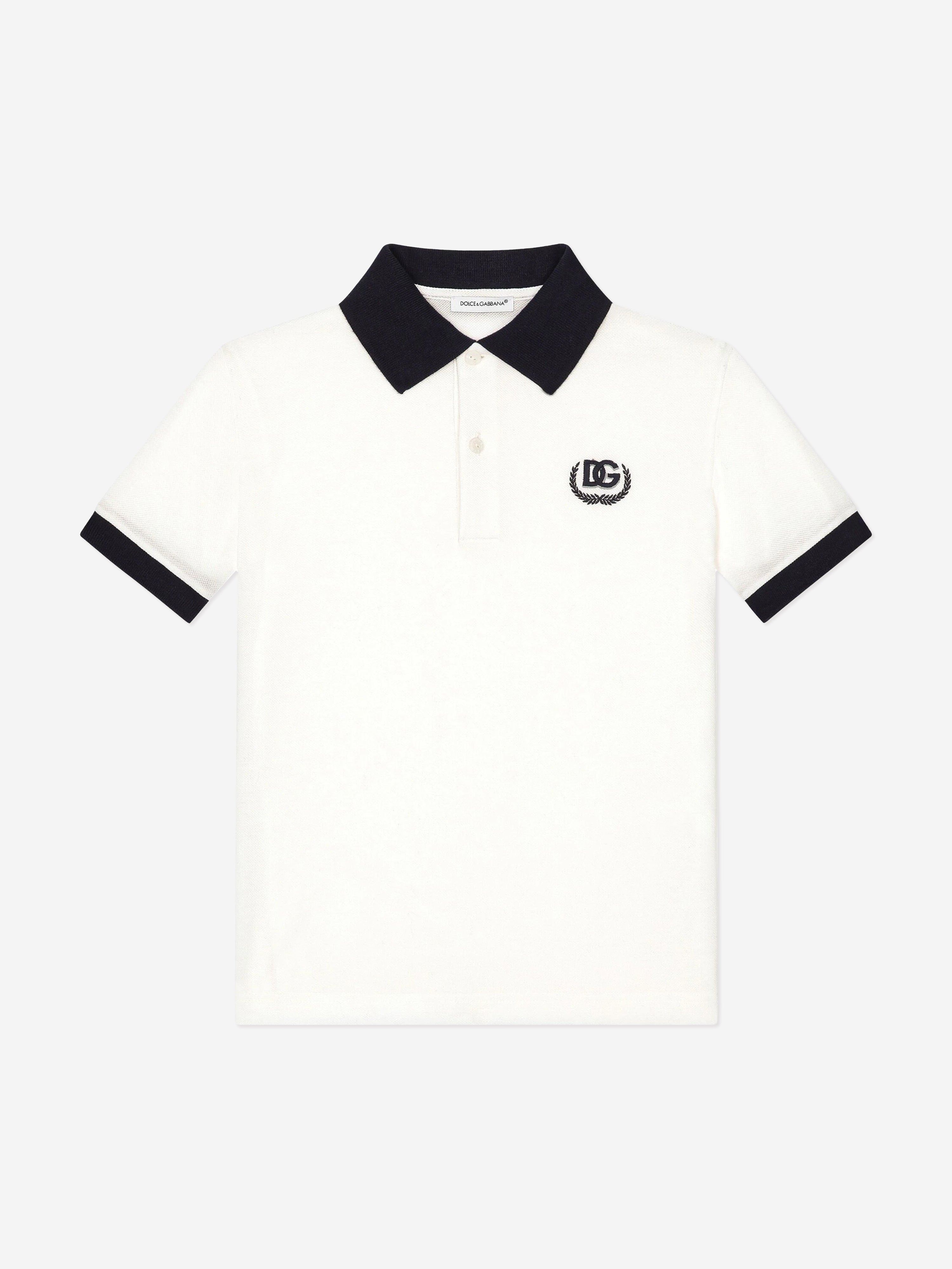 Dolce & Gabbana Boys Embroidered Logo Polo Shirt in White
