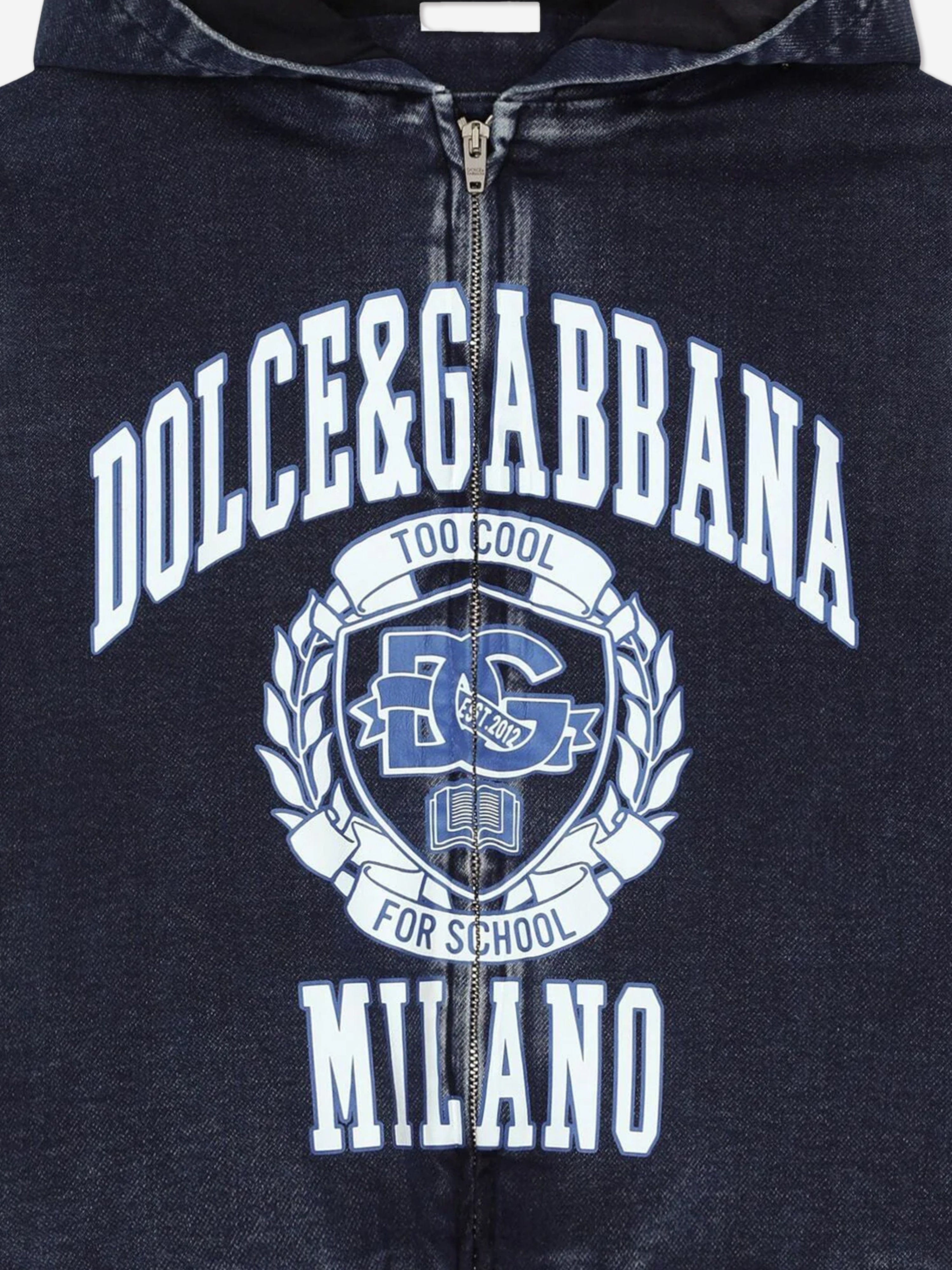 Dolce & Gabbana Boys Too Cool For SchoolMilano Logo Zip Up Top in Blue