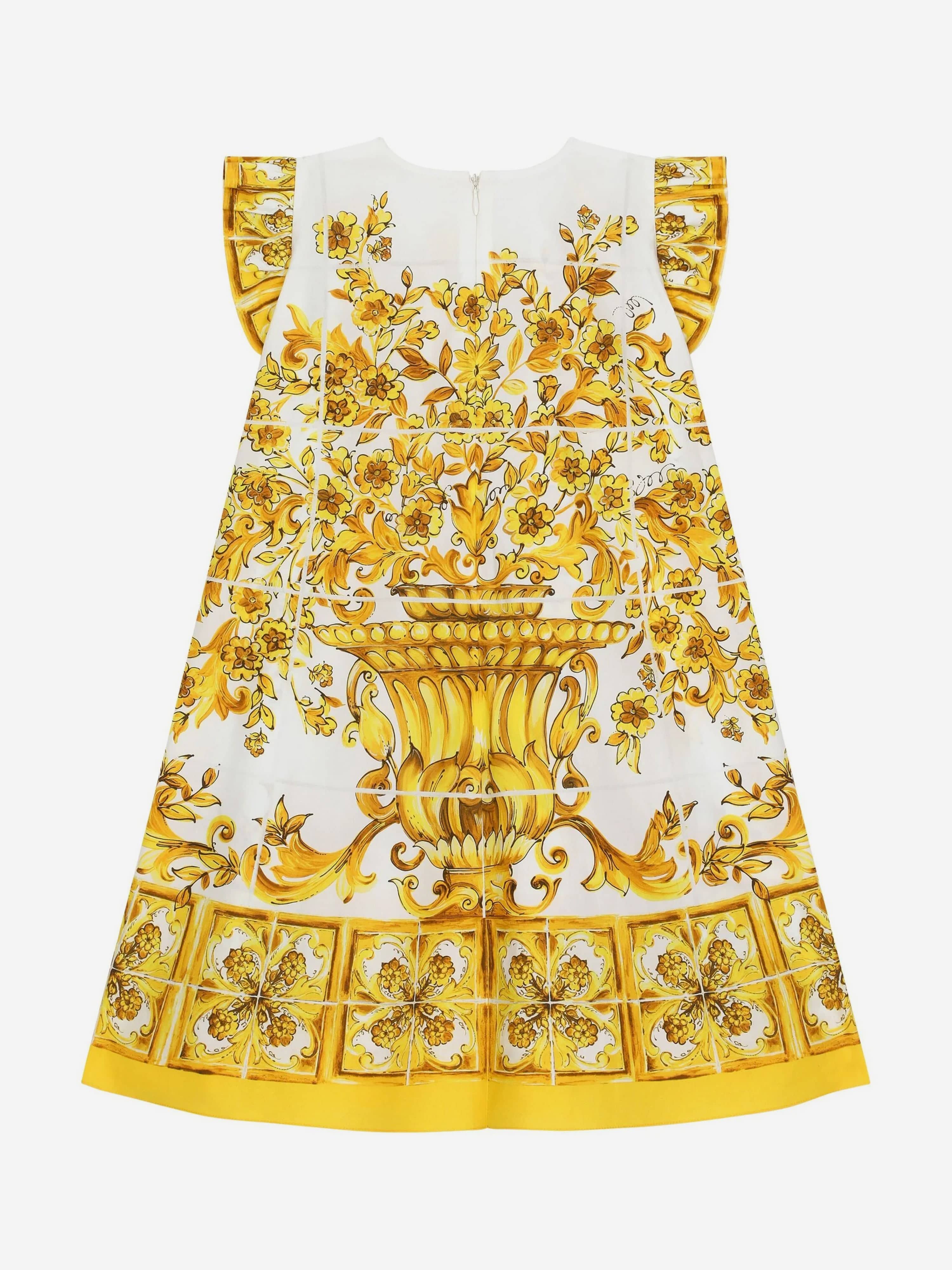 Dolce & Gabbana Girls Maiolica Print Dress in Yellow