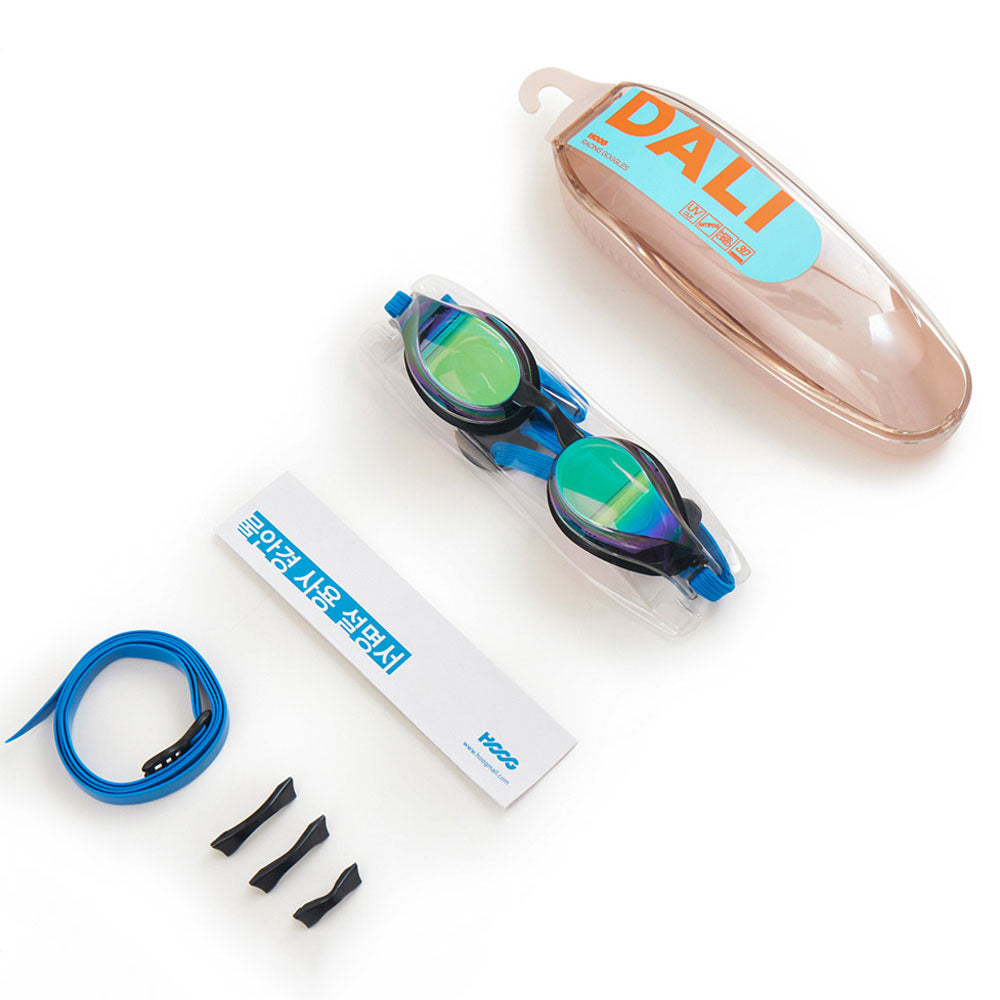 Lunettes de natation de course en caoutchouc bleu pour adultes (DALI-BKBL)