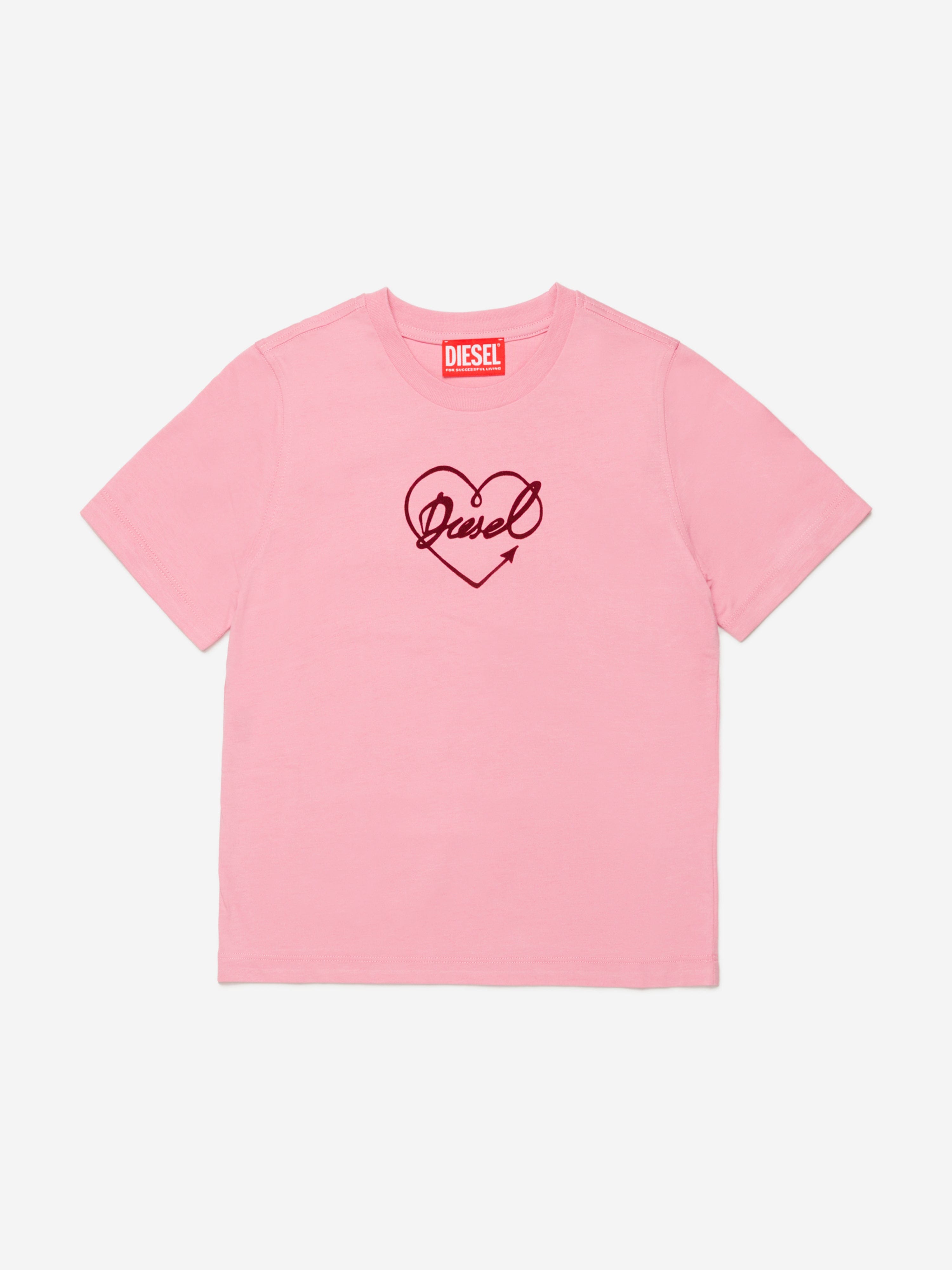 Diesel Girls Heart Logo T-Shirt in Pink