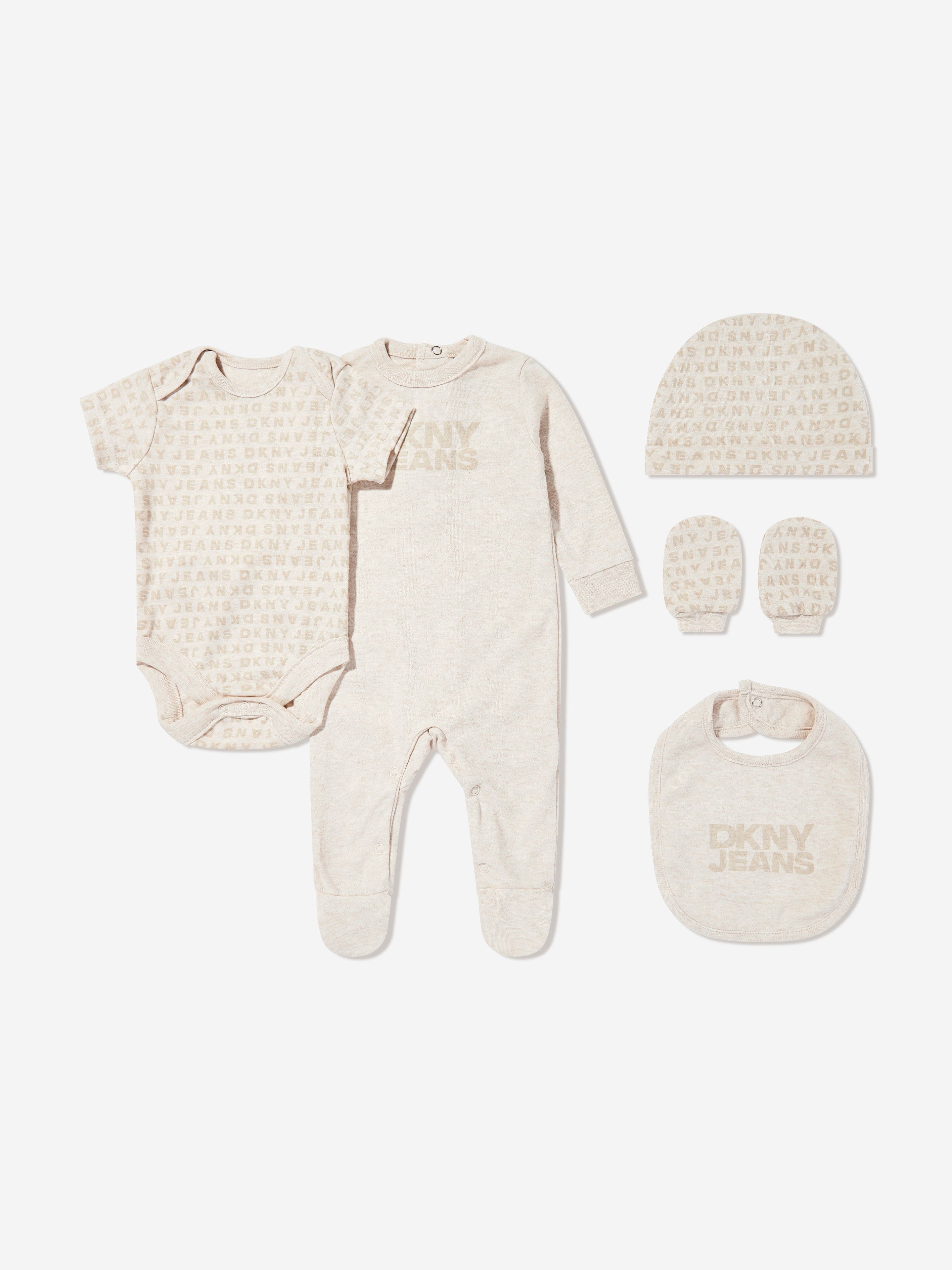 DKNY Baby Boys 5 Piece Babygrow Set in Beige