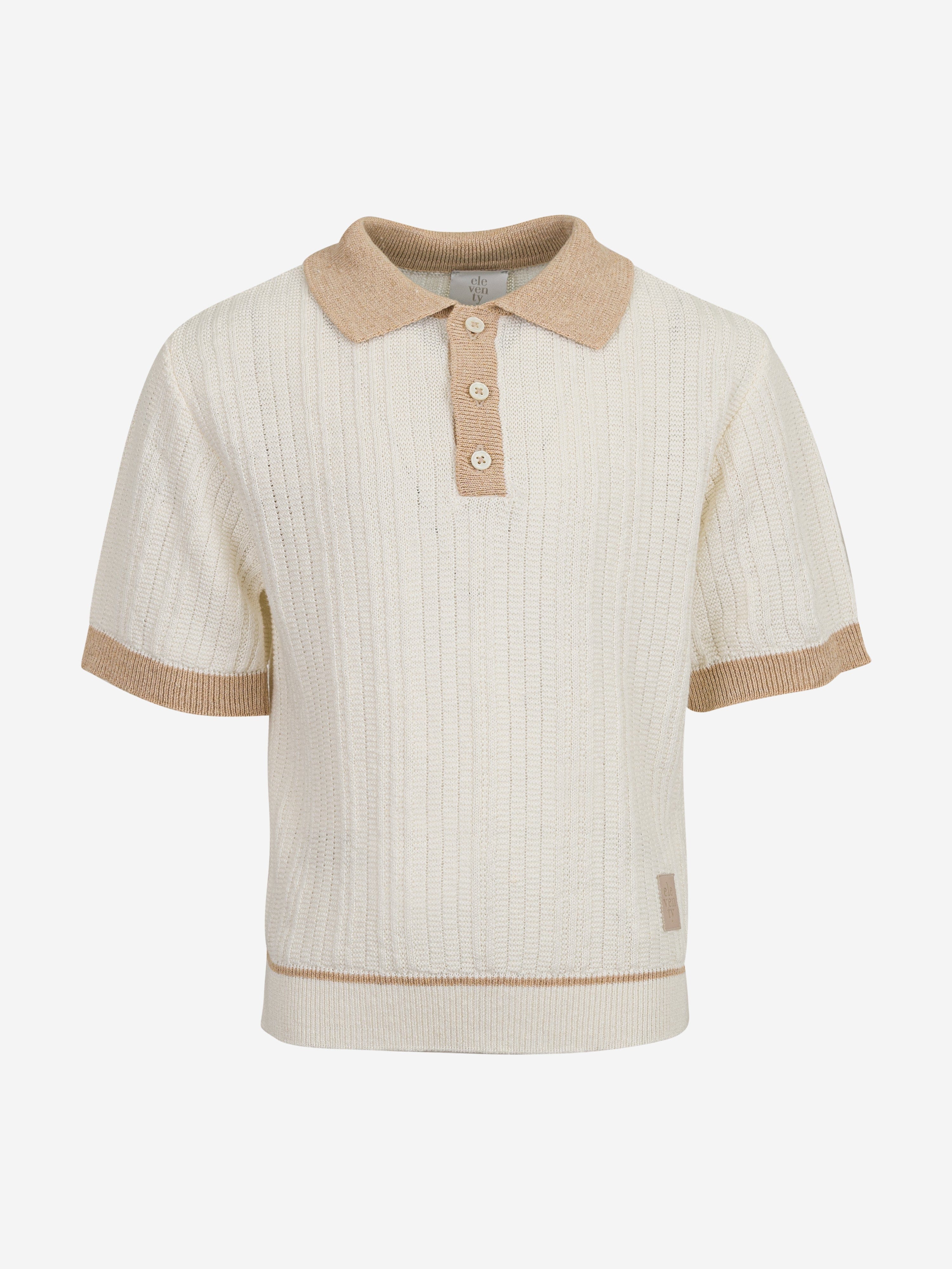 Boys Linen Knitted Polo Shirt in Ivory