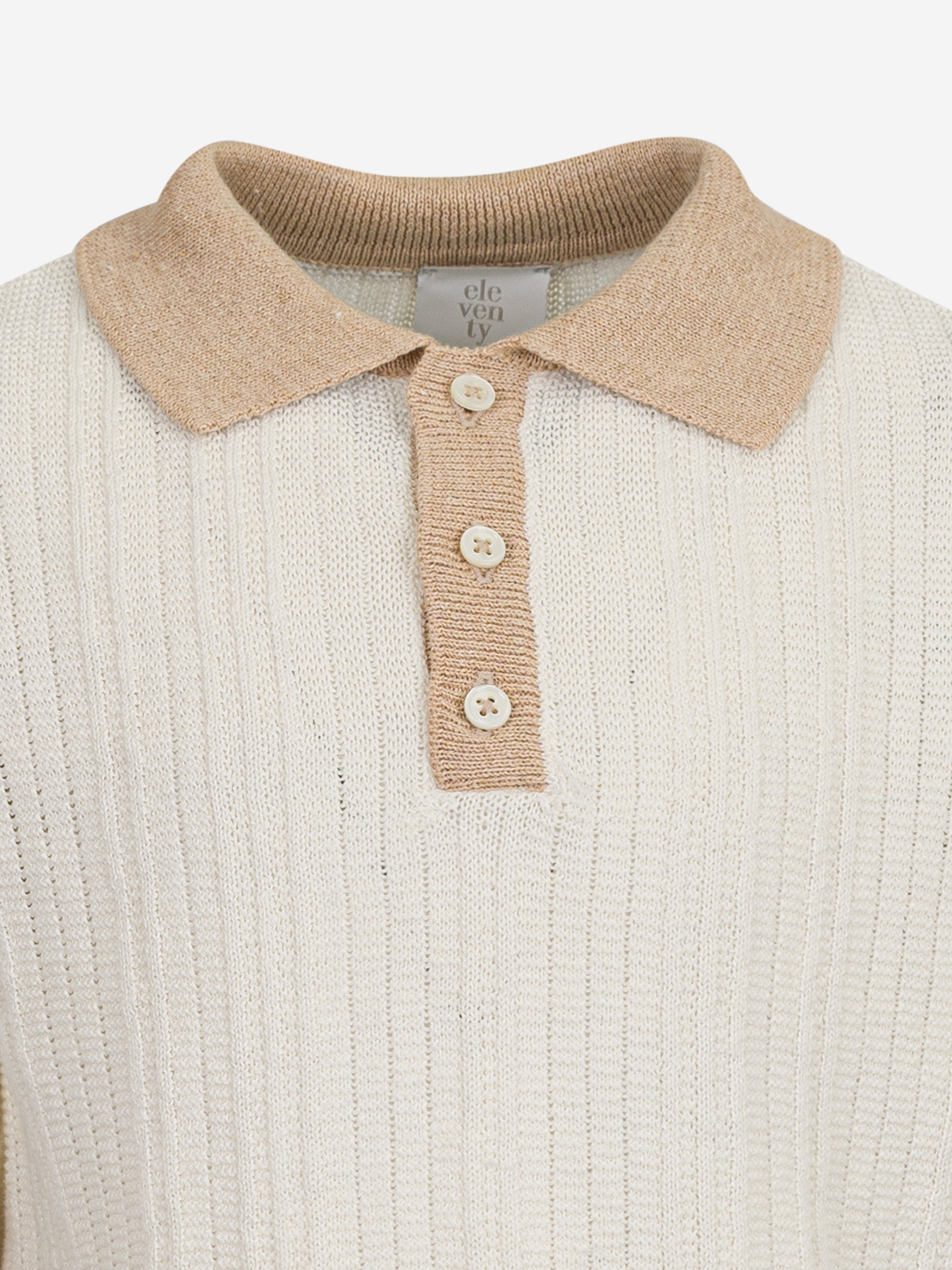 Polo en lin tricoté pour garçons, couleur ivoire